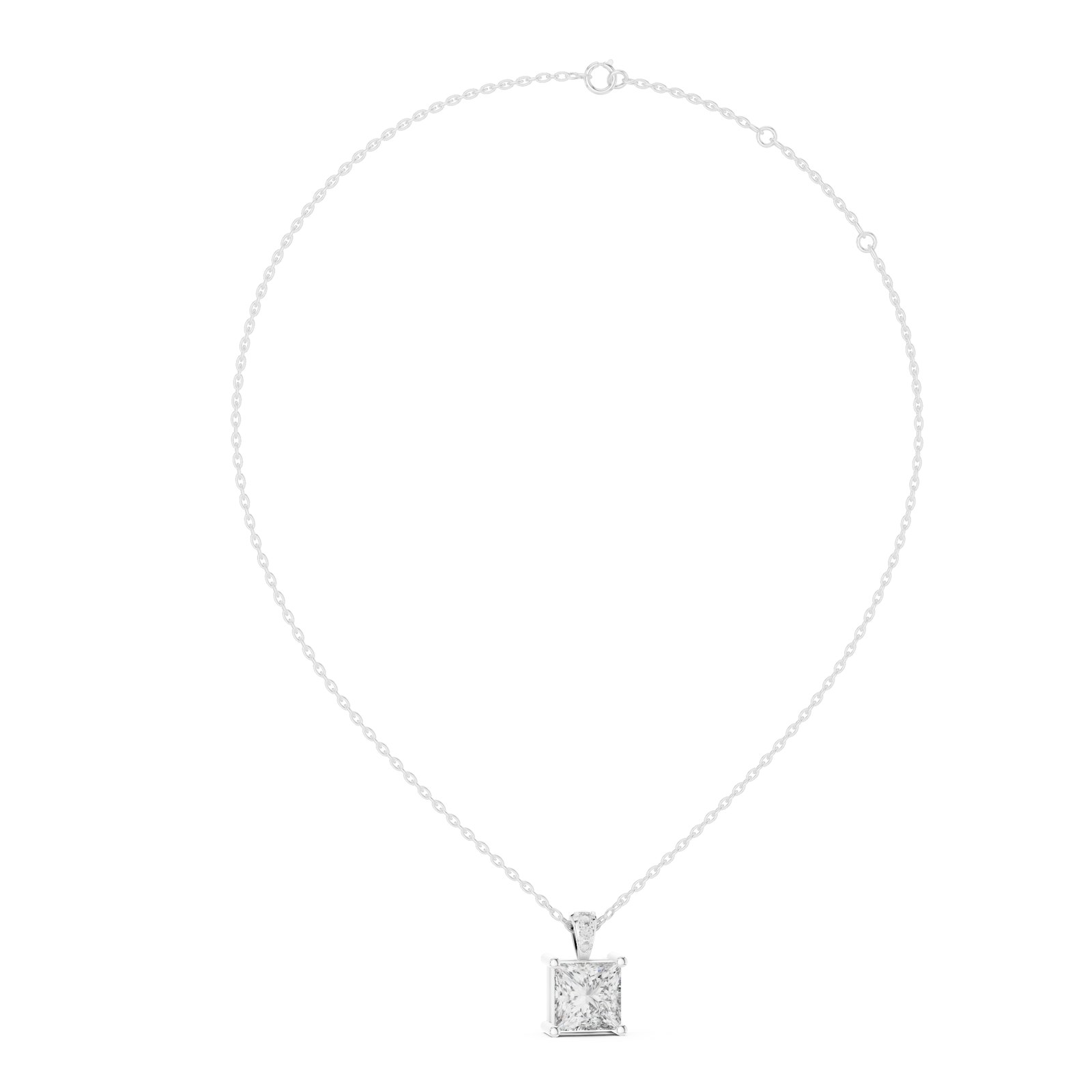 Adelle Princess Cut Diamond Solitaire Pendant with Diamond Bail in white gold