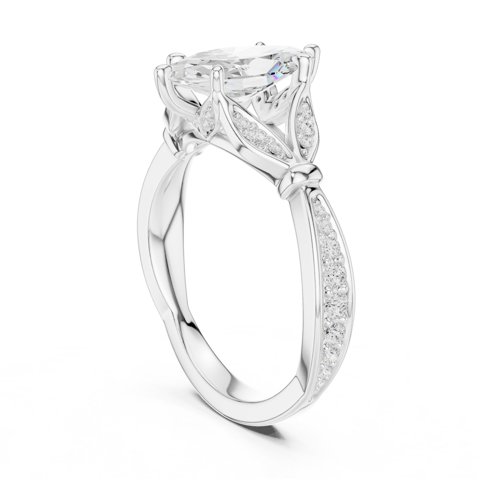 Vanesa Marquise Leaf Detail Twisted Pavé Engagement Ring in white gold