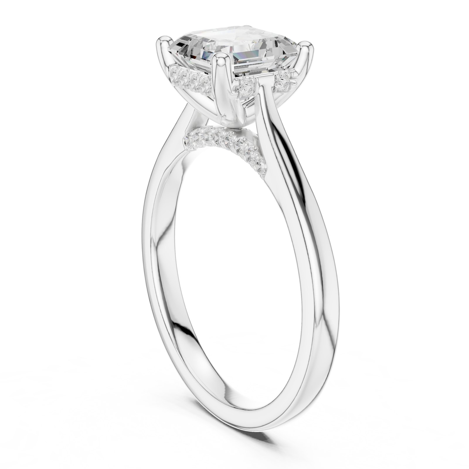 Esther Asscher Cathedral Hidden Halo Engagement Ring in white gold