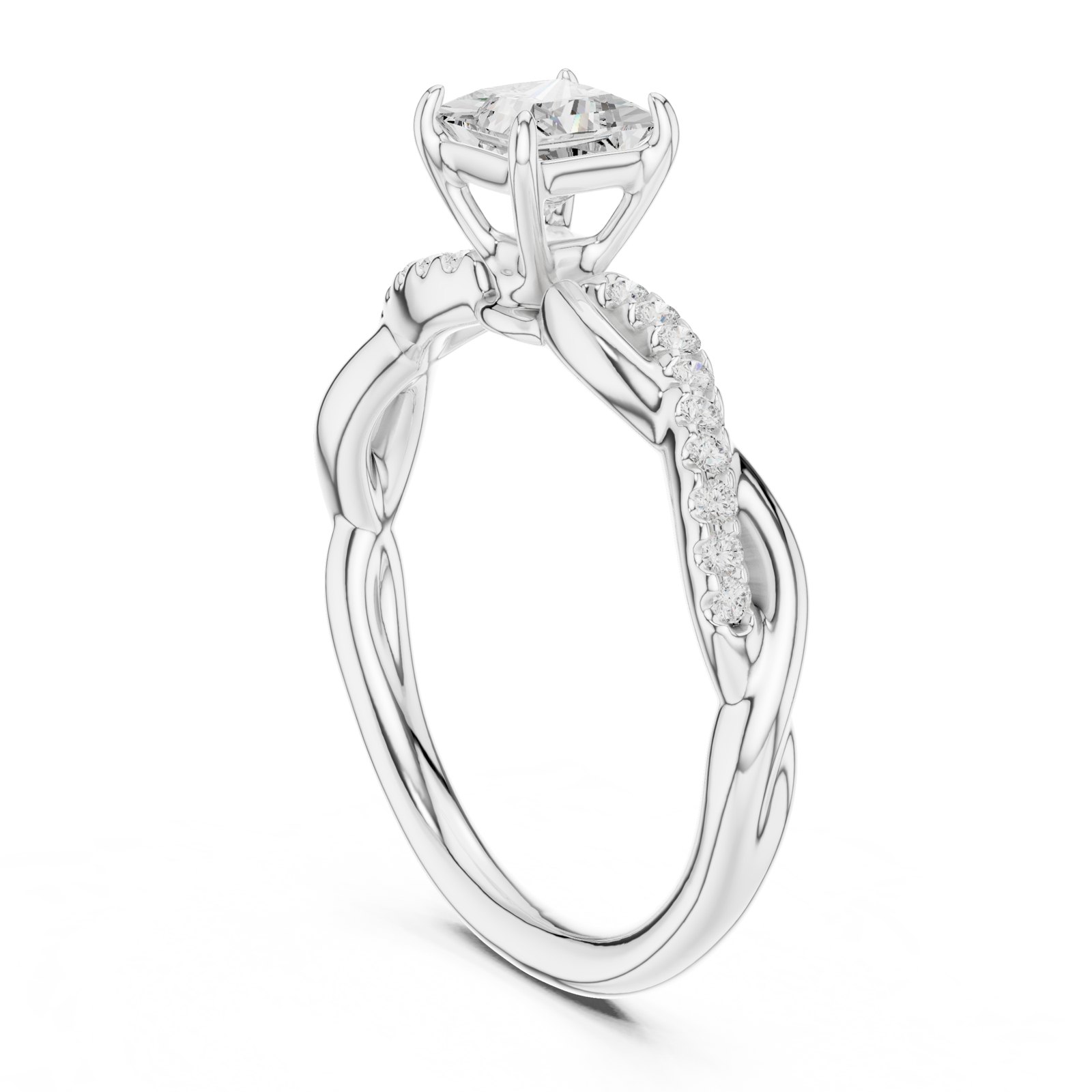 Aurica Princess Cut Twisted Pavé Engagement Ring in white gold