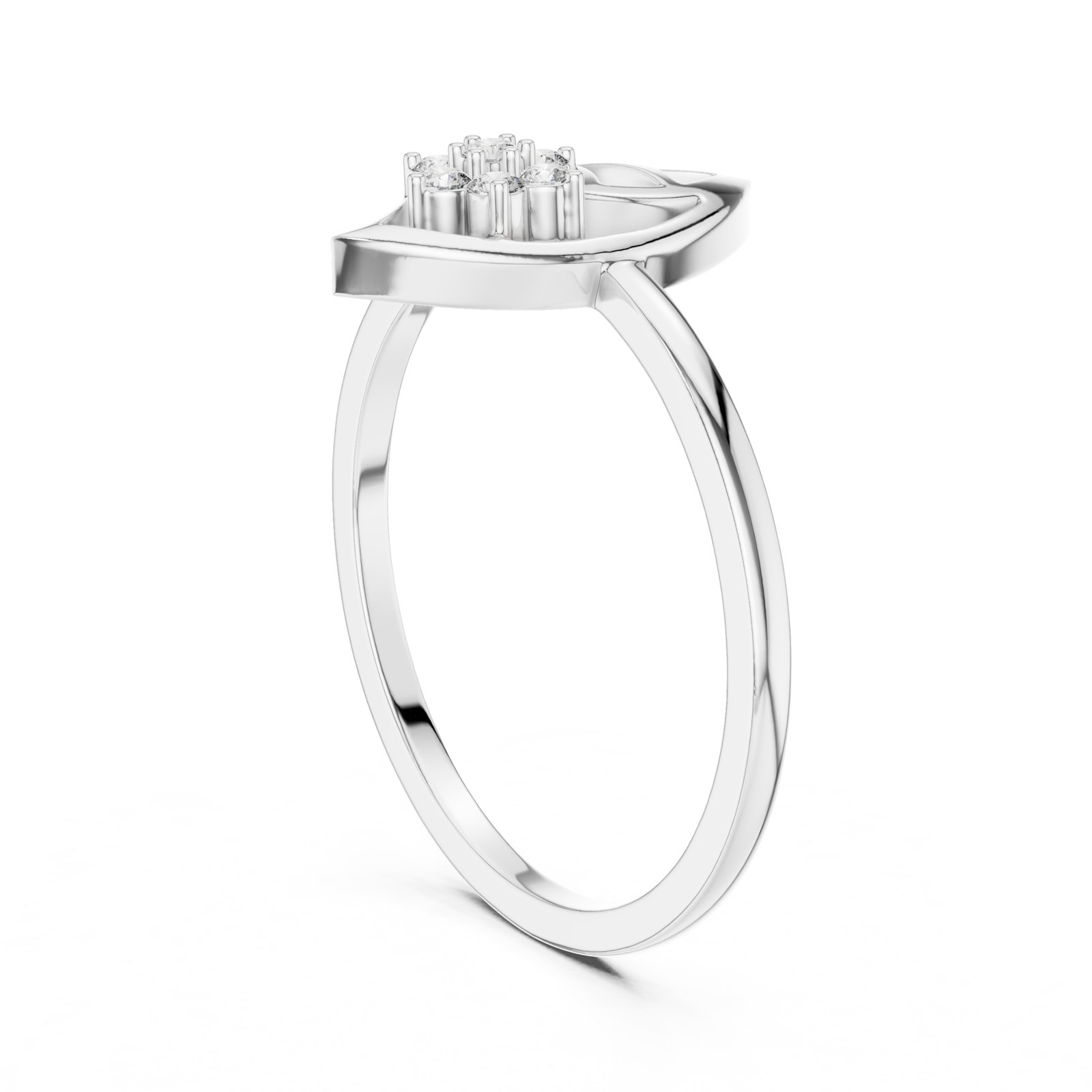 Enora Leaf Frame Flower Cluster Diamond Fashion Ring in white gold