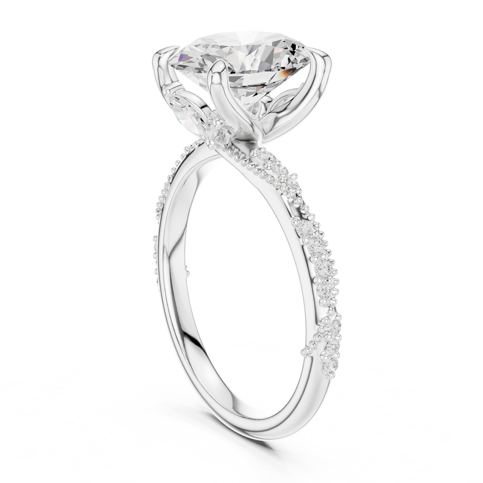 Ilaria Oval Hidden Halo Twist Pavé Engagement Ring in white gold