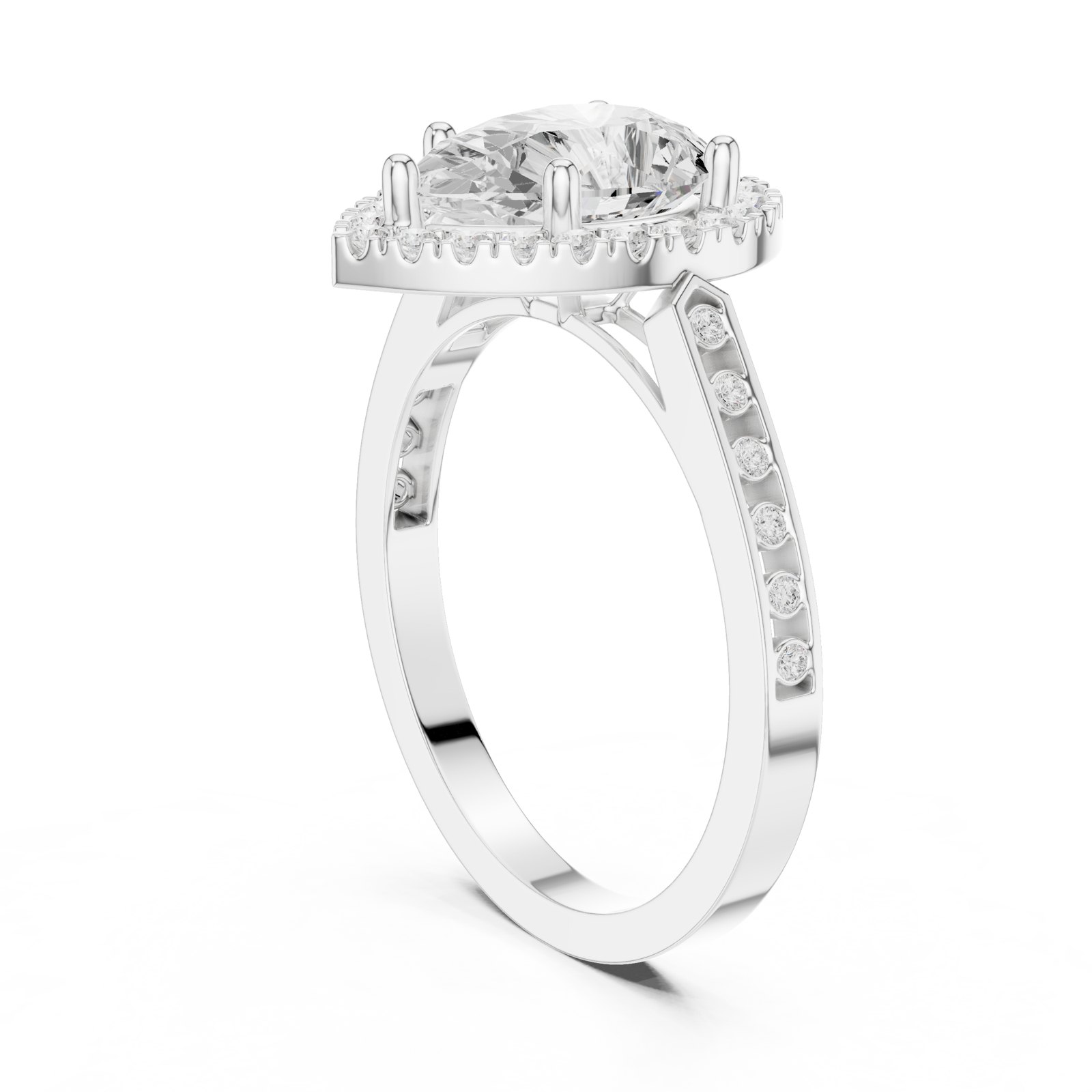 Maria Pear Halo Engagement Ring with Pavé Band in white gold