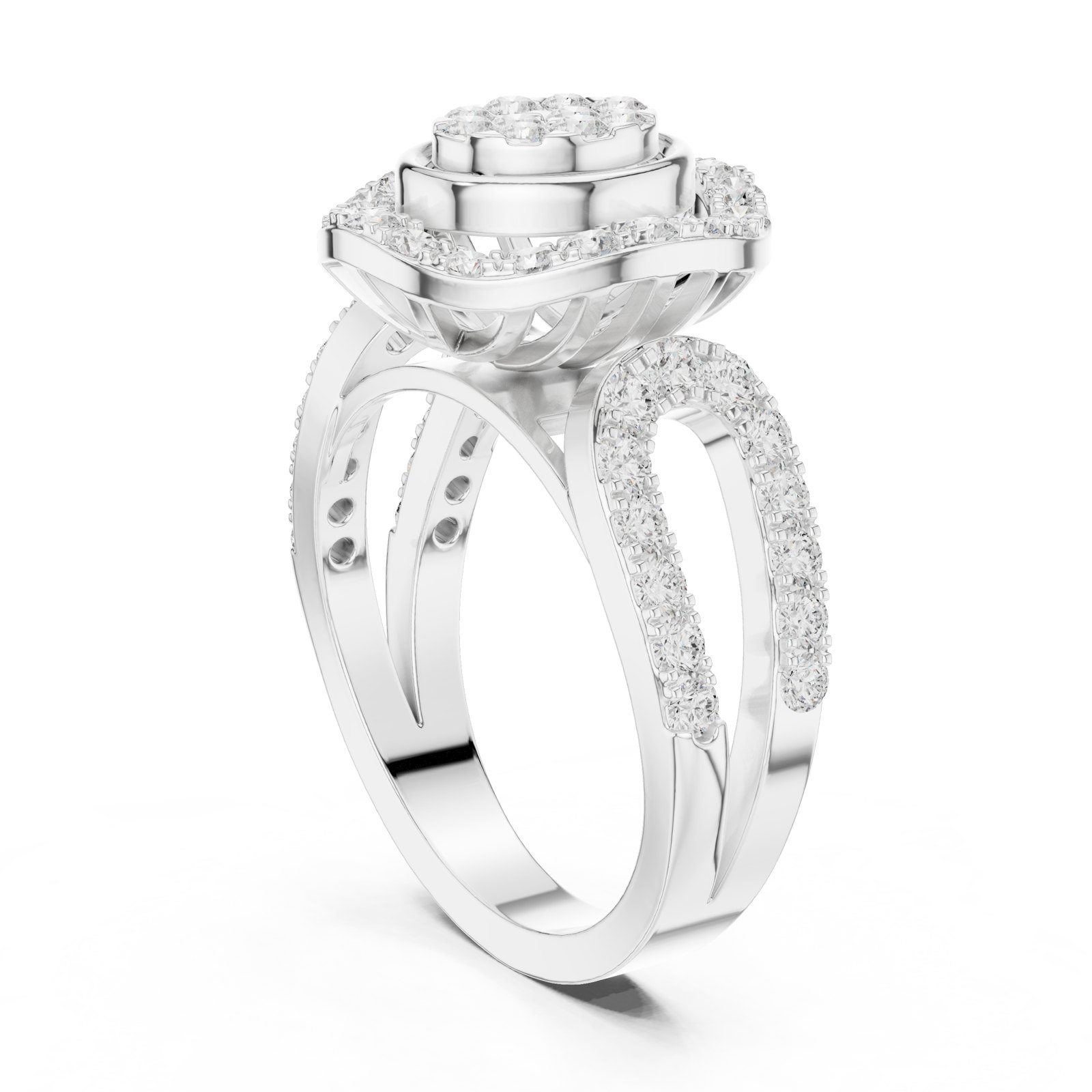 Justine Oval Cluster Halo Ring with Split Pavé Shank in white gold