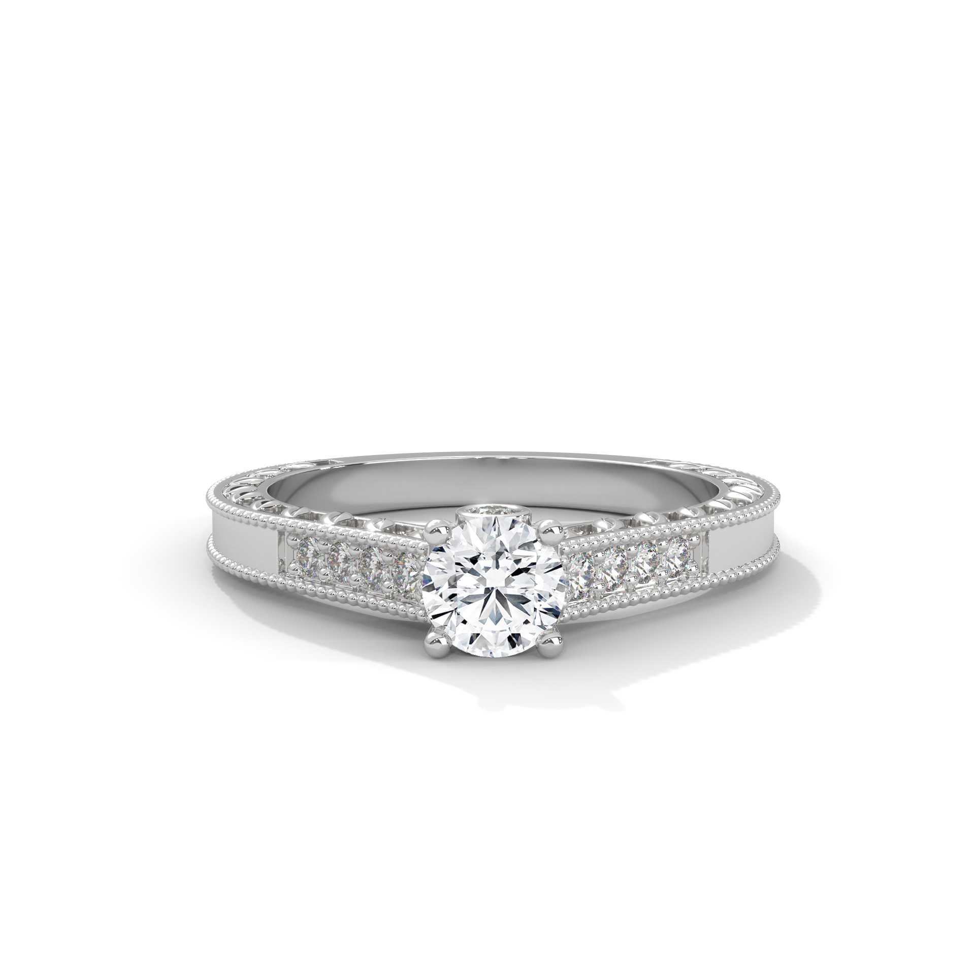 Vintage Milgrain Round Diamond Engagement Ring