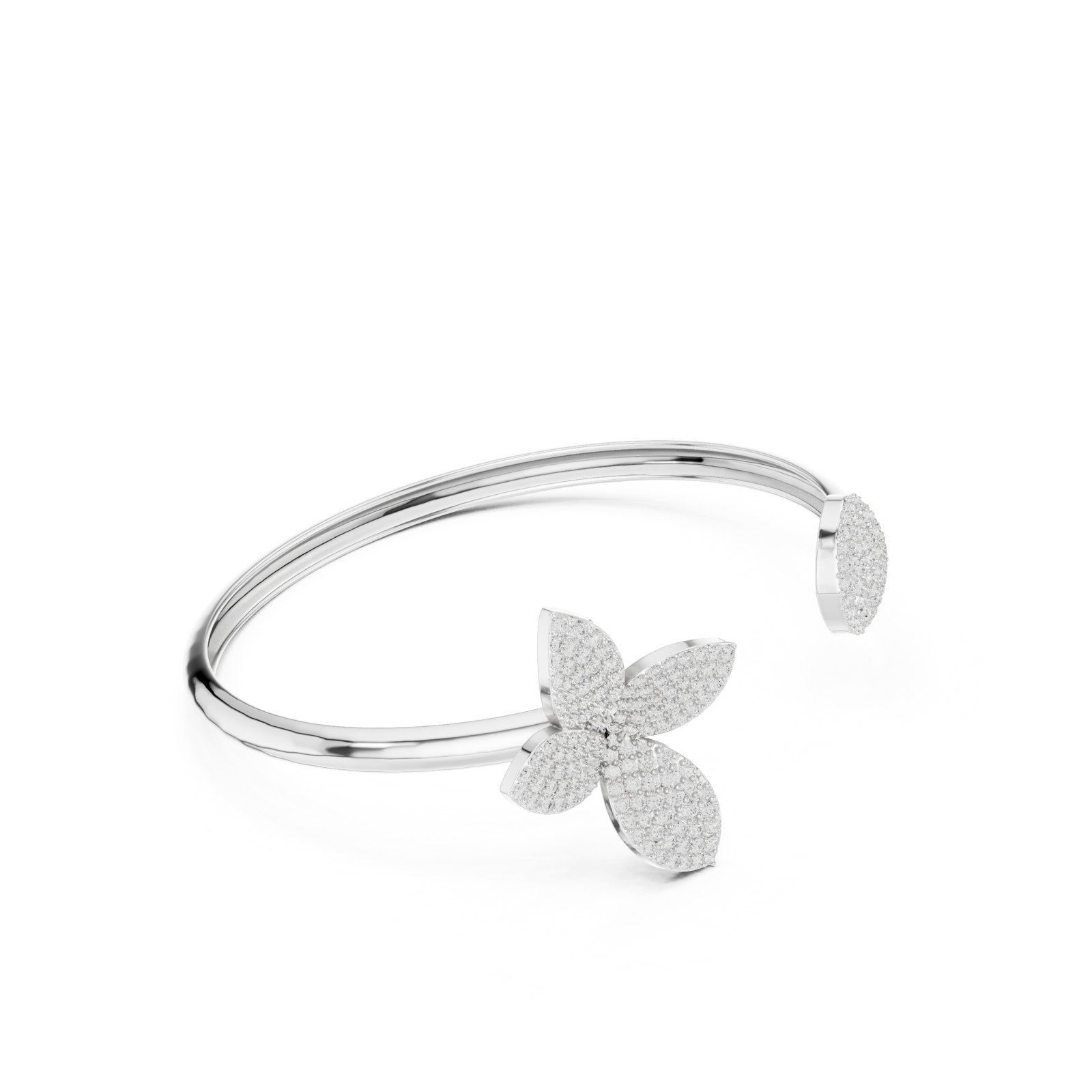 Alyona Pavé Flower Open Cuff in white gold