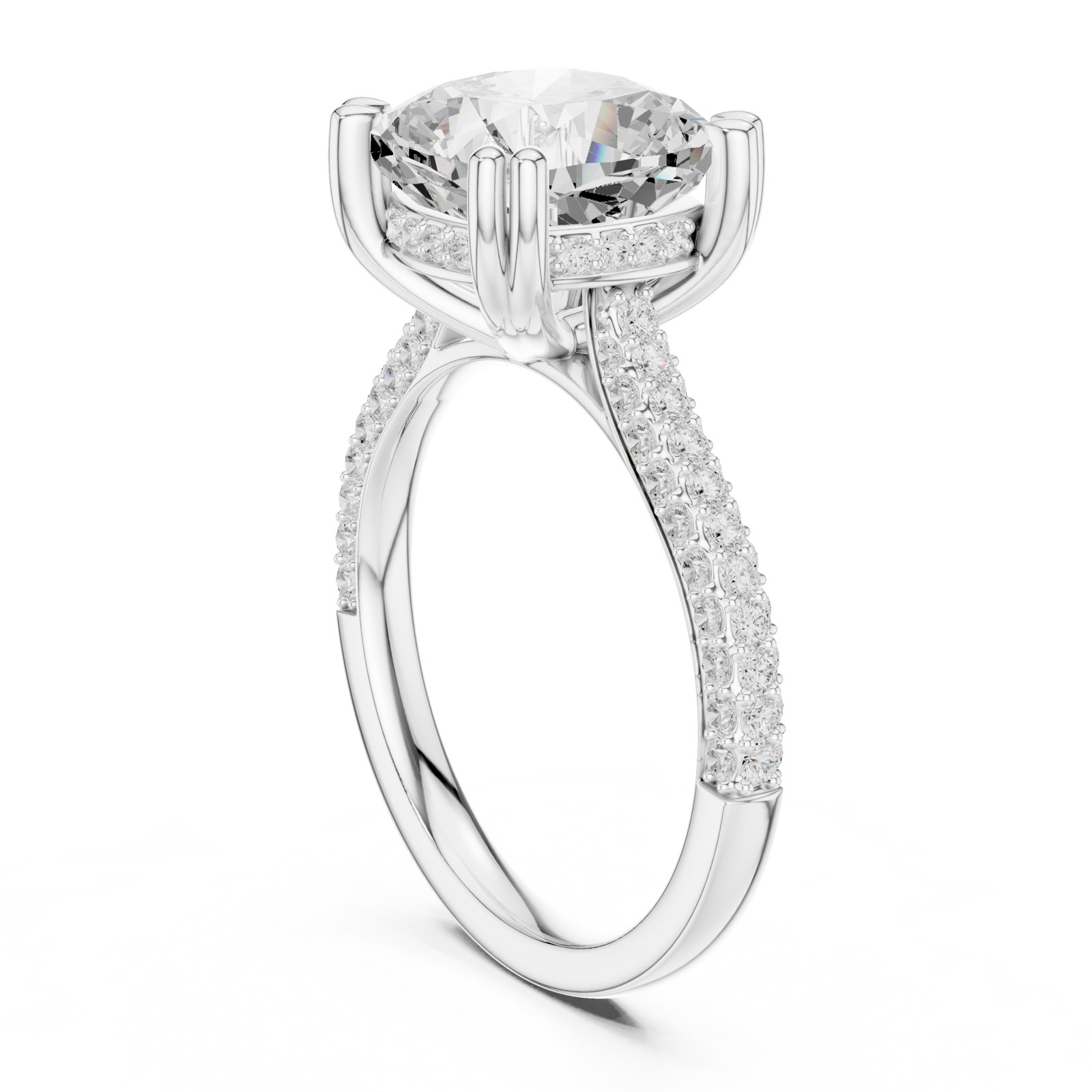Enya Cushion Hidden Halo Pavé Engagement Ring in white gold