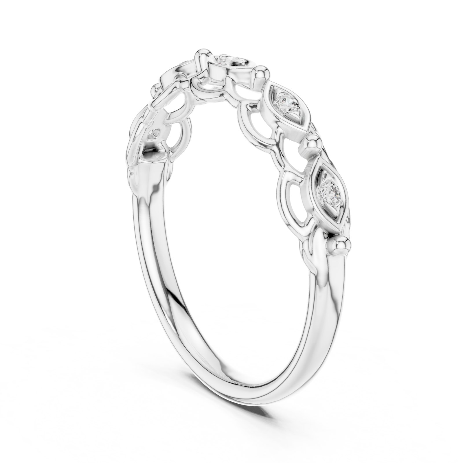 Avalon Openwork Marquise Station Wedding Band in white gold
