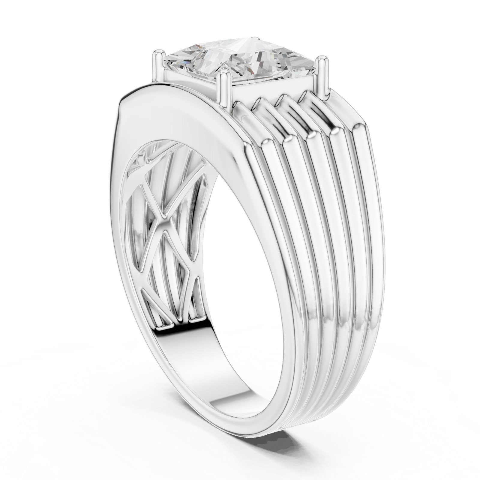 Raphael Men's Princess Cut Solitaire Ribbed Ring in white gold