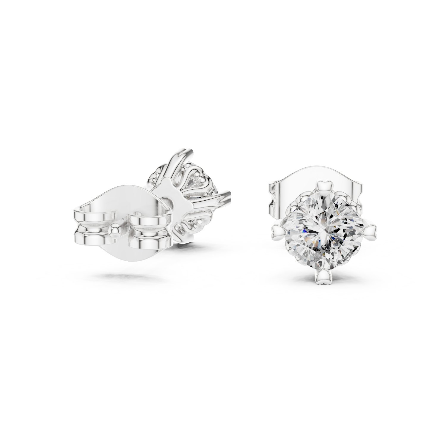 Myriel Round Solitaire Stud Earrings with Heart Gallery in white gold