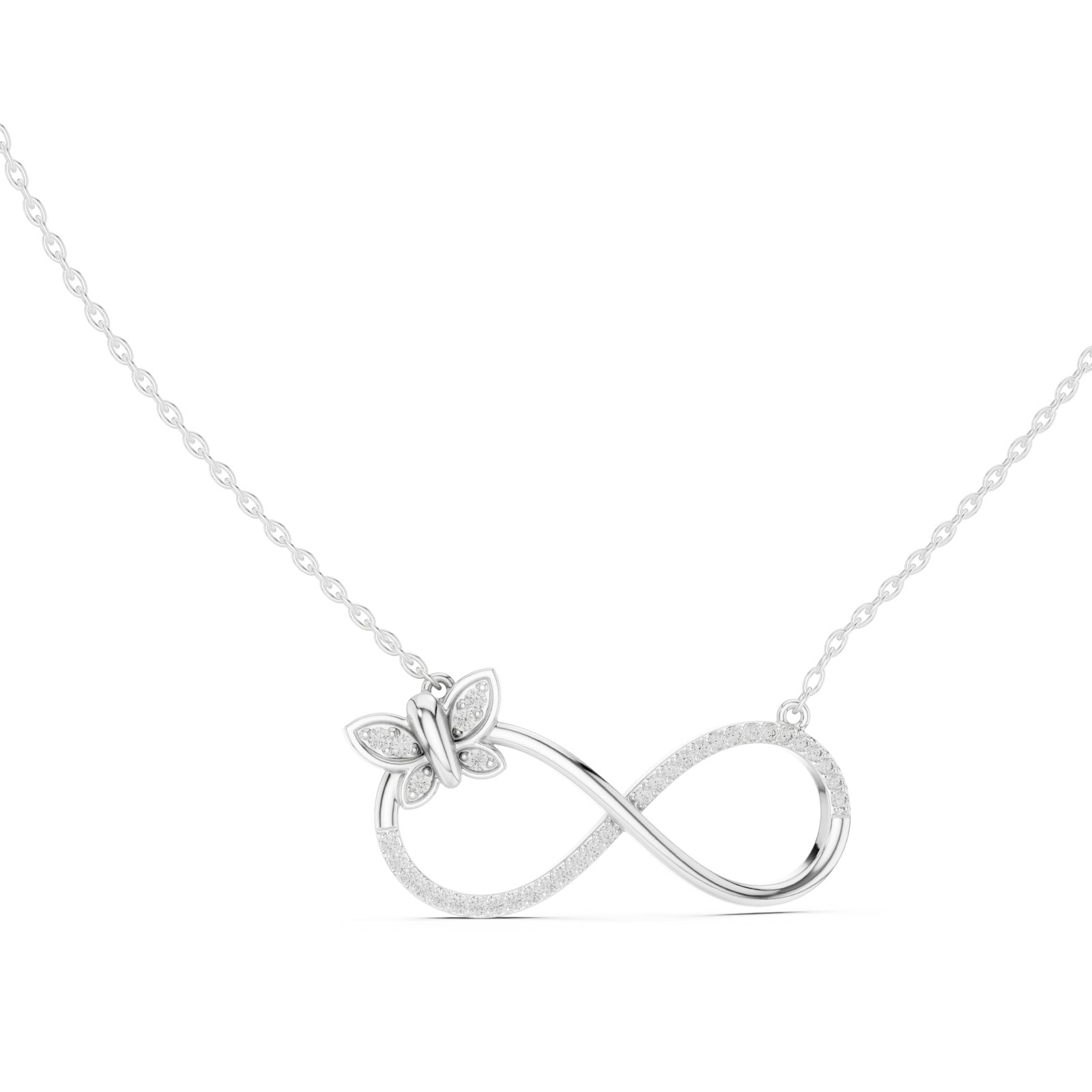 Dania Infinity Necklace with Pavé Butterfly in white gold