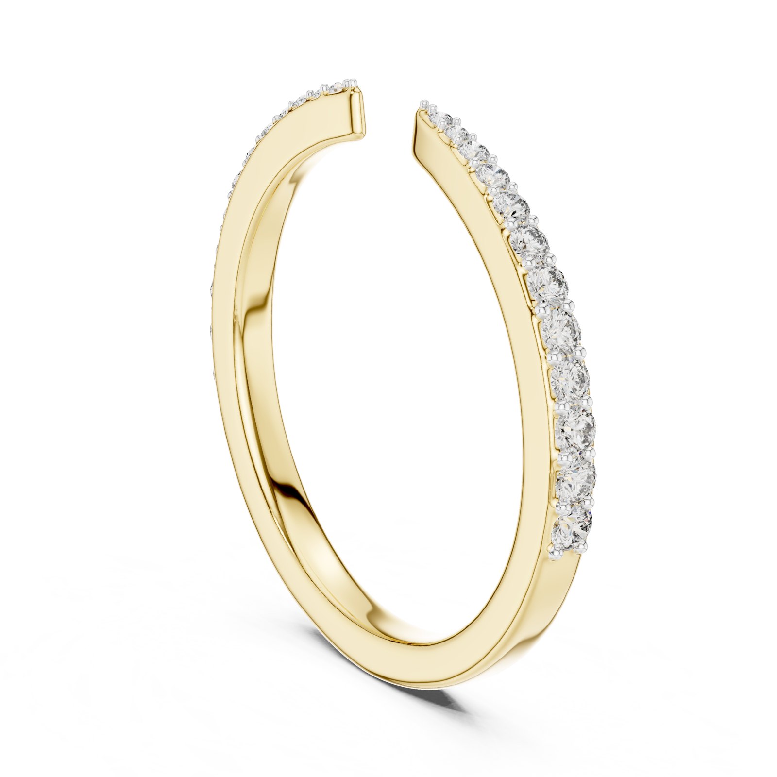 Arwen Open Gap Graduated Pavé Wedding Band in yellow gold