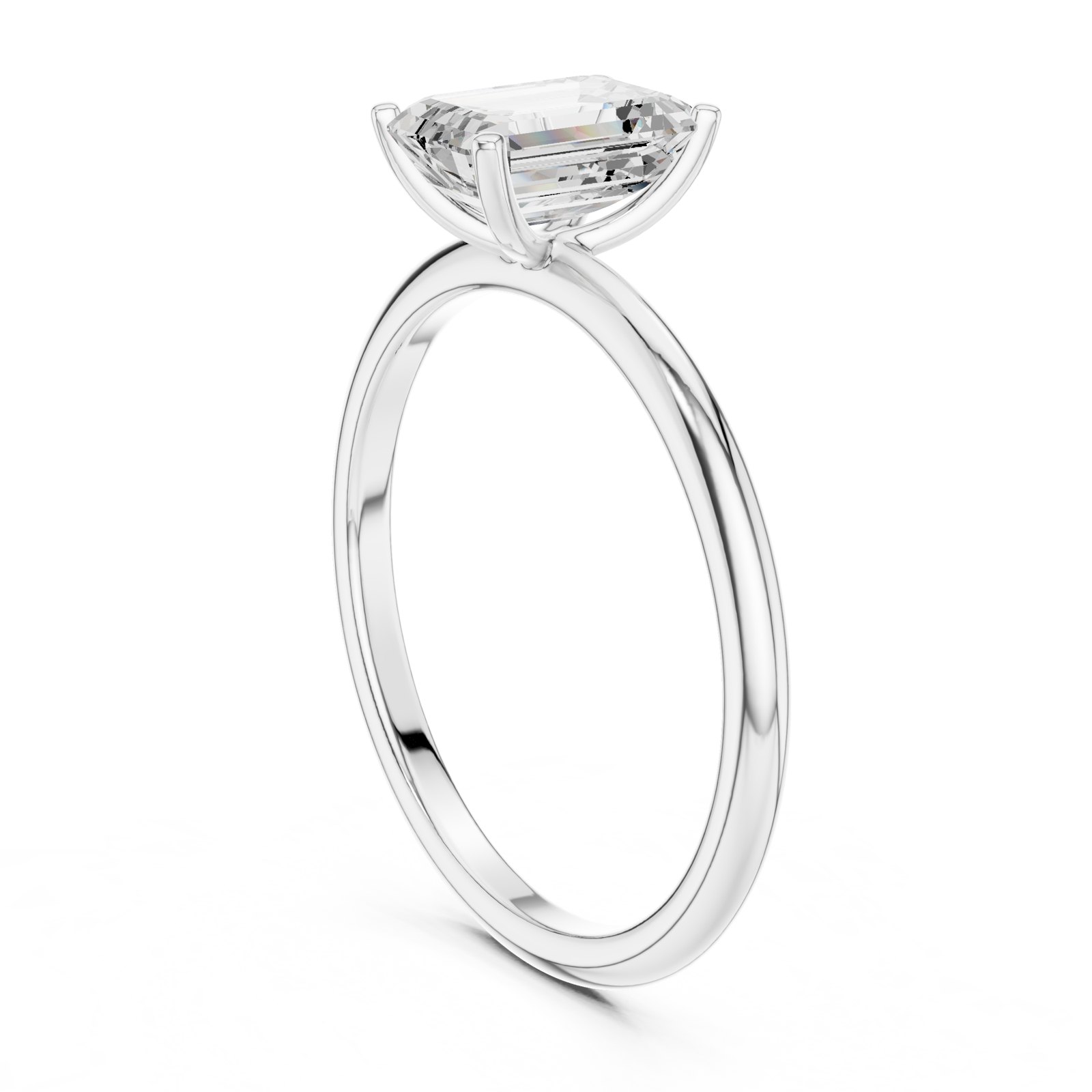 Ginevra Emerald Cut Solitaire Engagement Ring in white gold