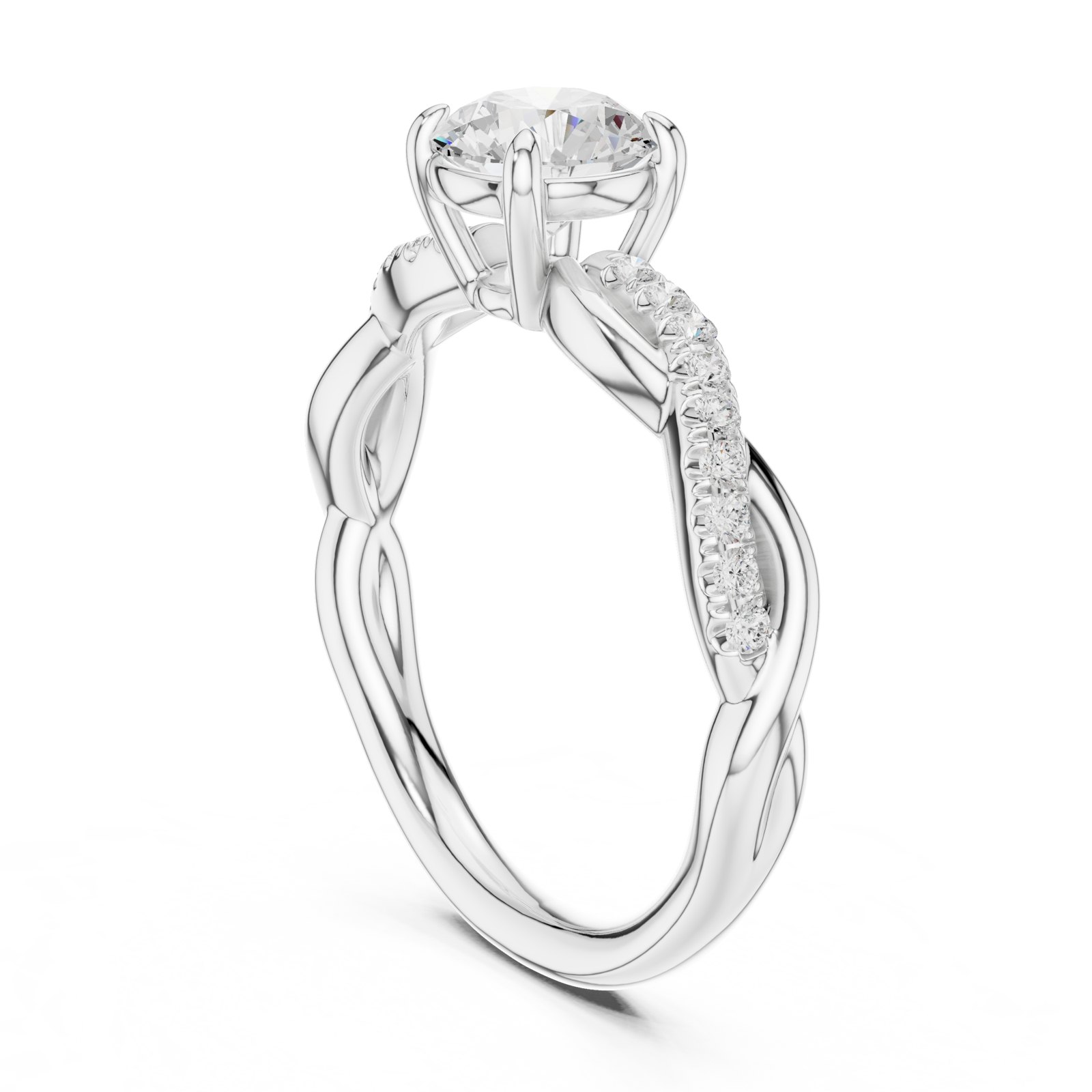 Irma Round Twisted Vine Solitaire with Pavé Strand in white gold