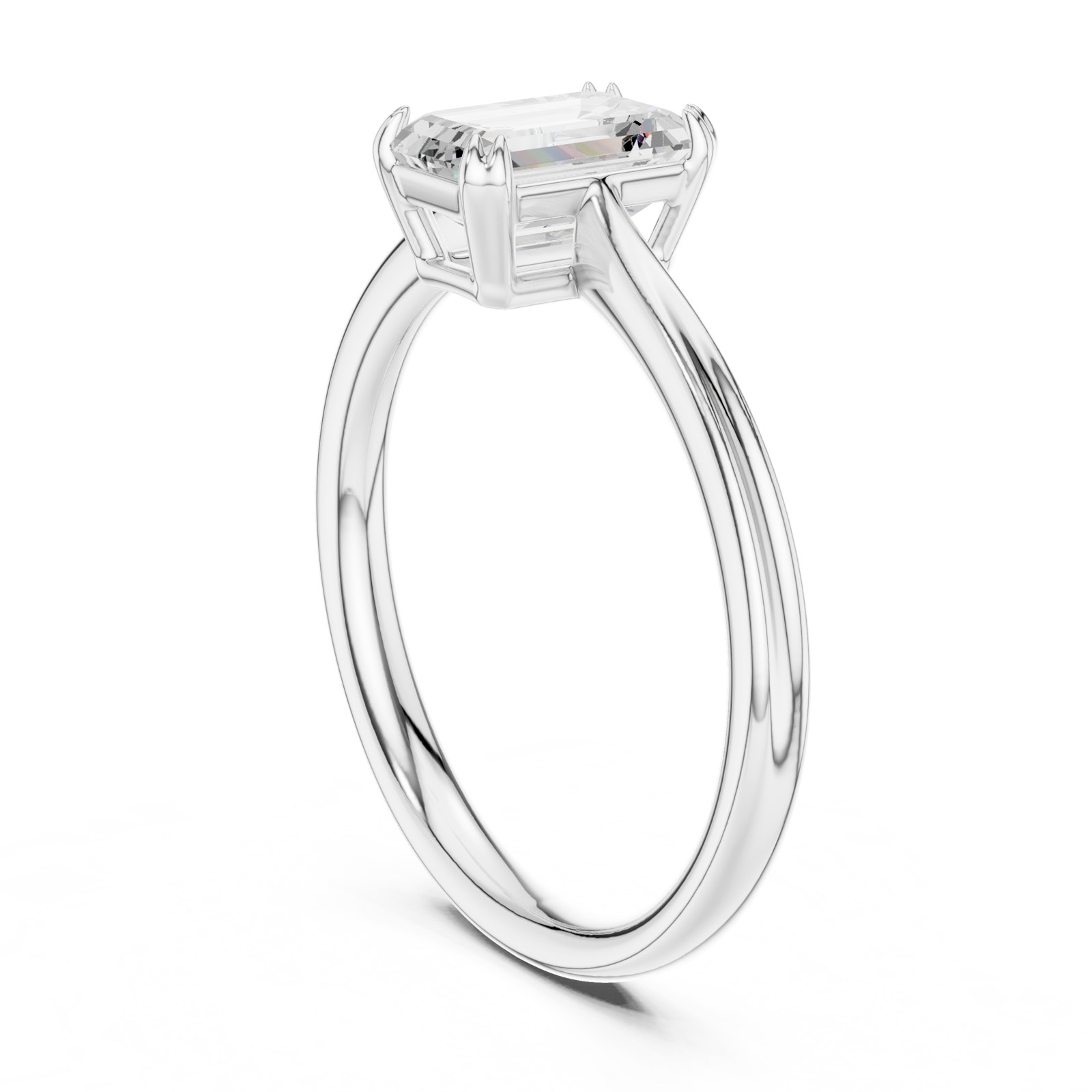 Delphine Emerald Cut Cathedral Solitaire Engagement Ring in white gold