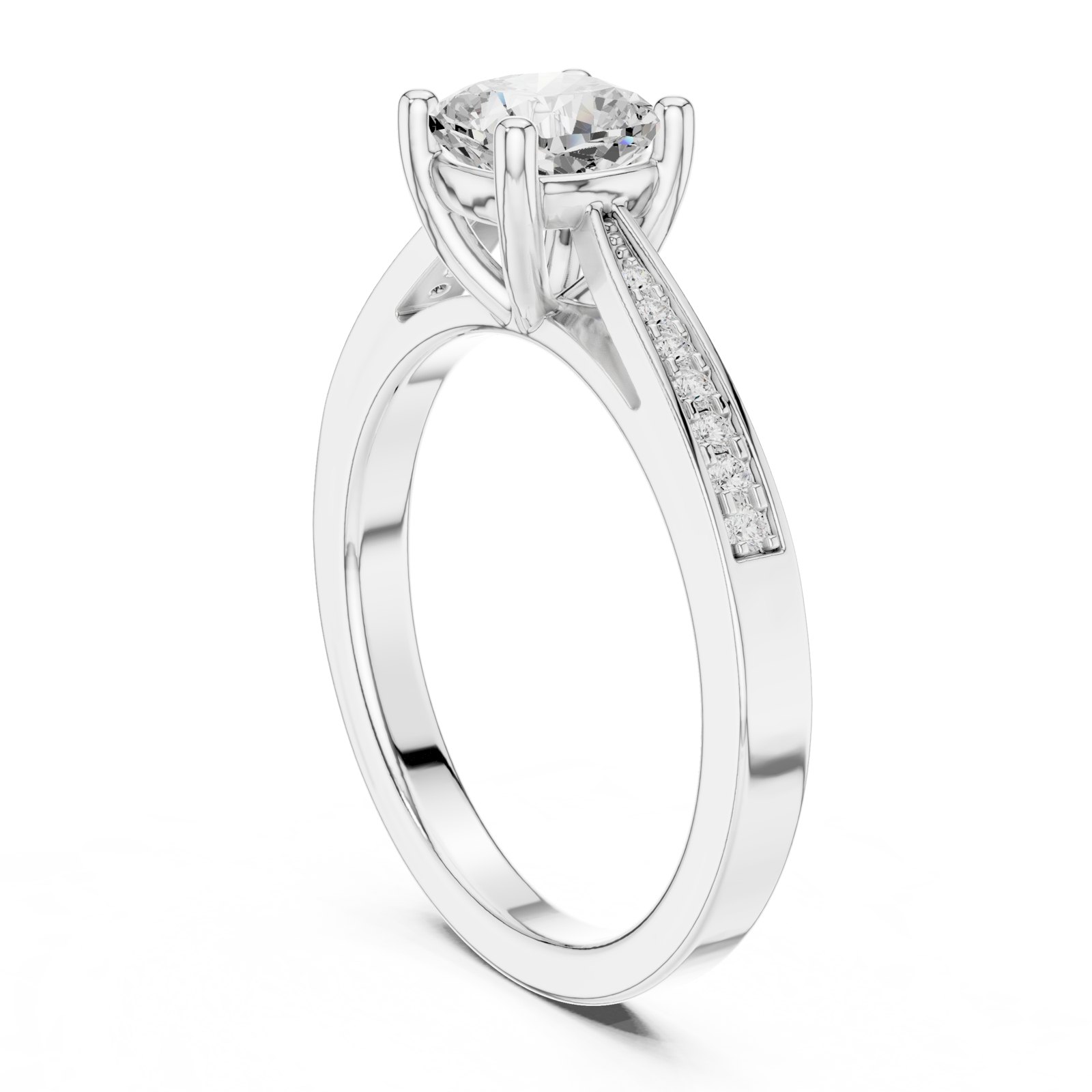 Augusta Cushion Cut Solitaire Engagement Ring with Pavé Shoulder in white gold