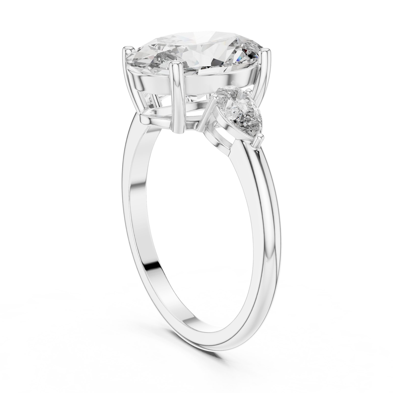 Melia Oval Three Stone Engagement Ring with Pear Sides in white gold