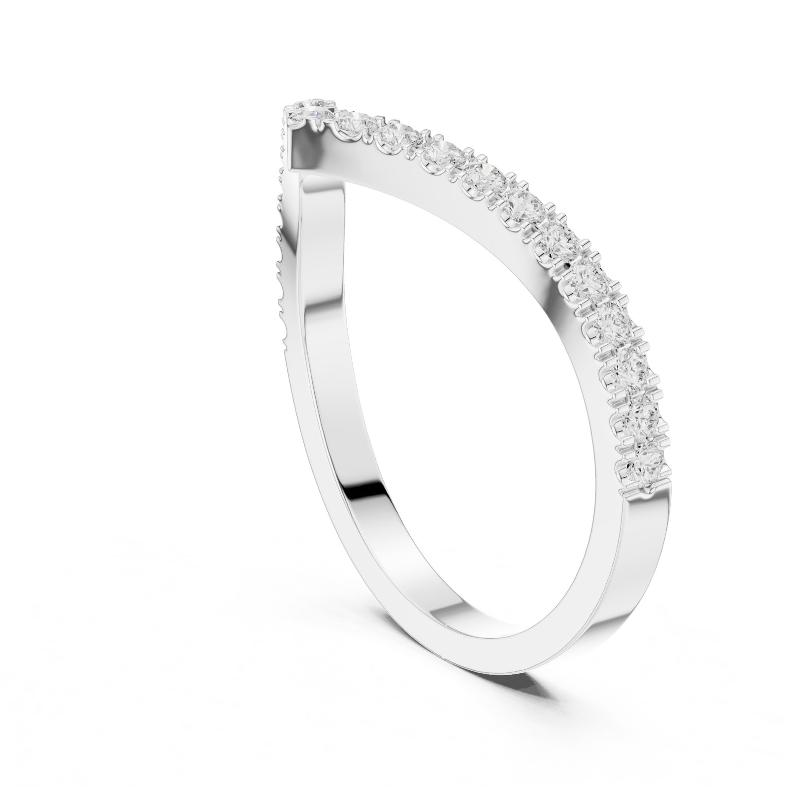 Tamsin Curved V Wedding Band with Round Diamonds in white gold