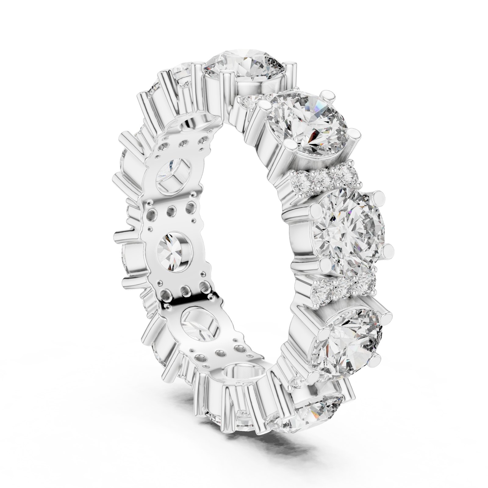 Iva Round Diamond Eternity Band with Accent Clusters in white gold