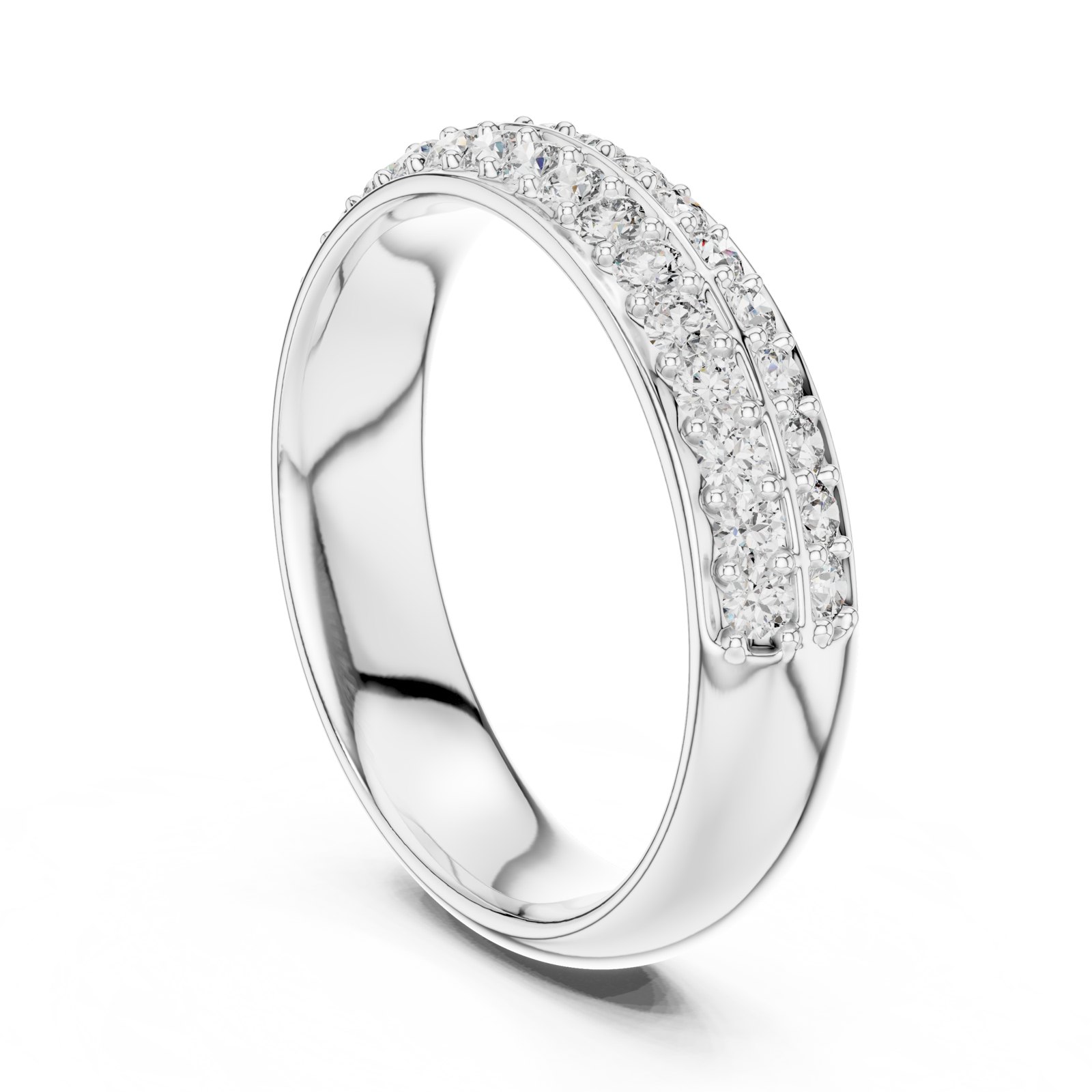 Rosamond Domed Double Row Pavé Wedding Band in white gold