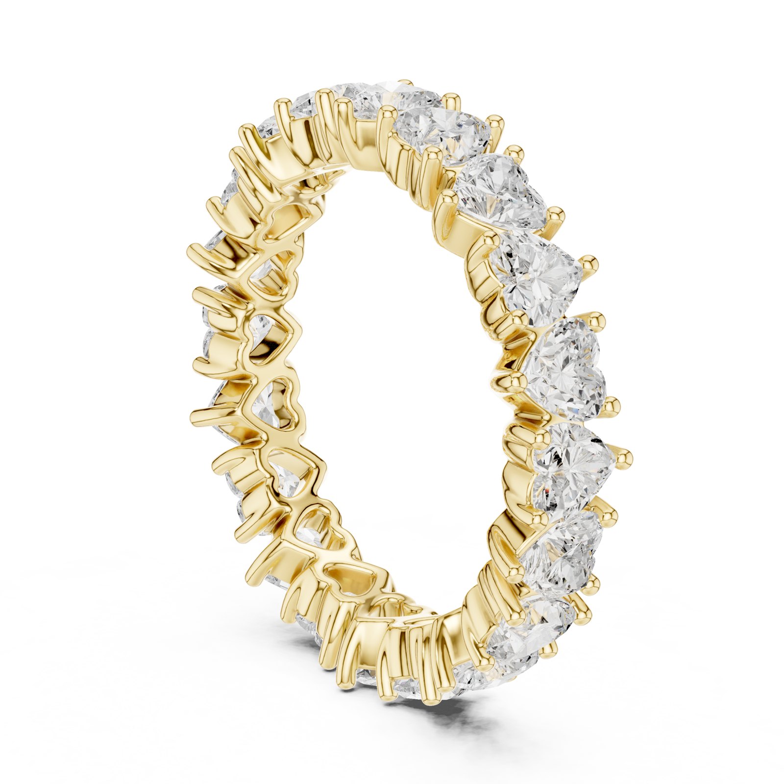 Iolanda Heart Cut Diamond Shared Prong Eternity Band in yellow gold