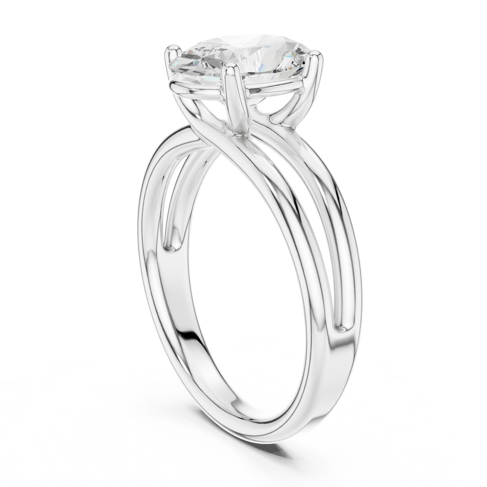 Bruna Oval Crossover Split Shank Solitaire Engagement Ring in white gold