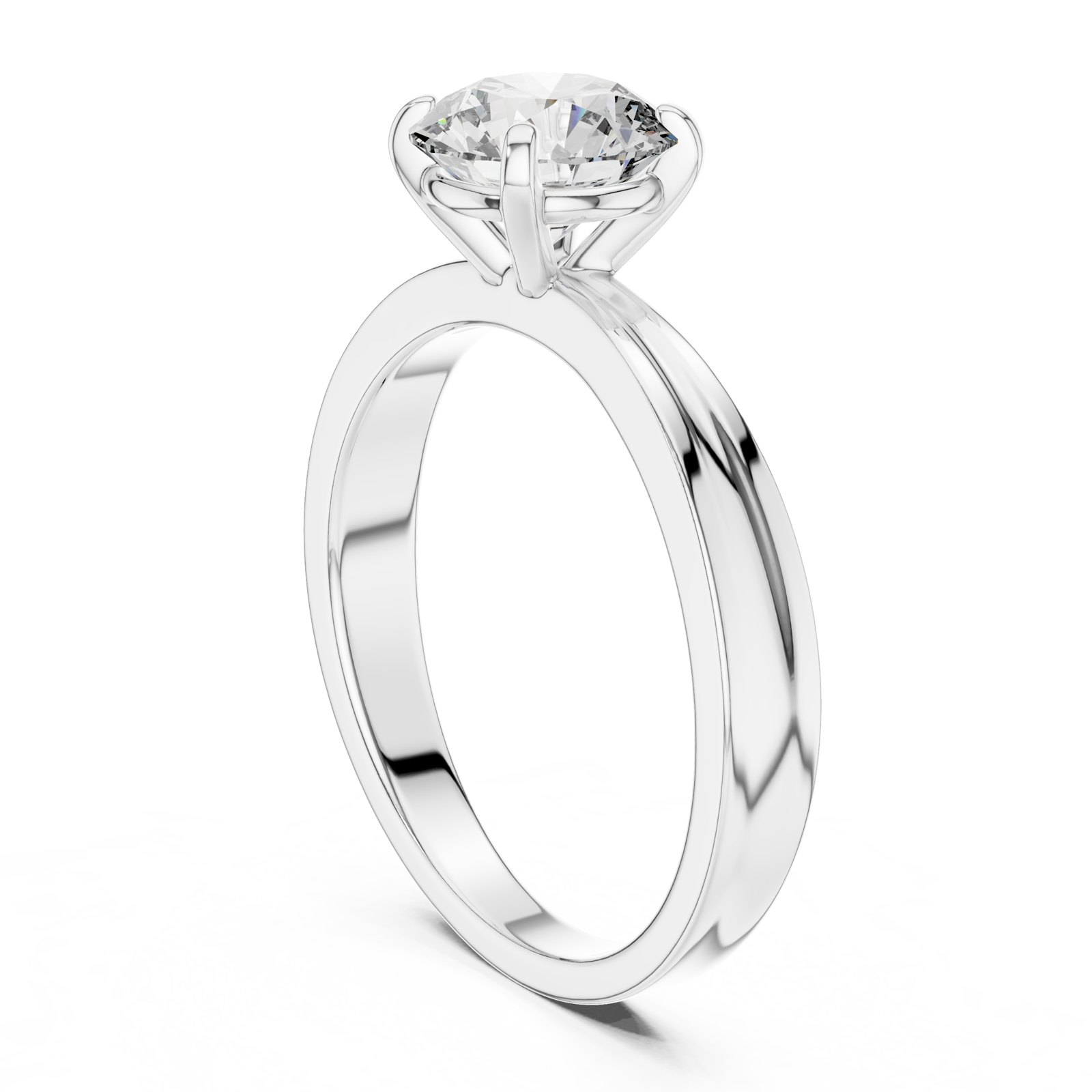 Adeline Round Solitaire Engagement Ring with Grooved Band in white gold
