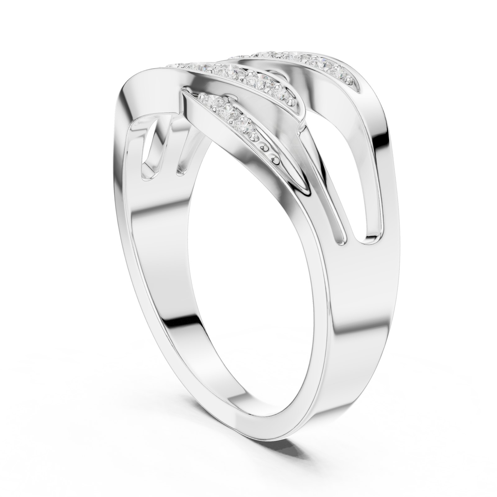 Odalys Leaf Cut-Out Pavé Wide Band Ring in white gold