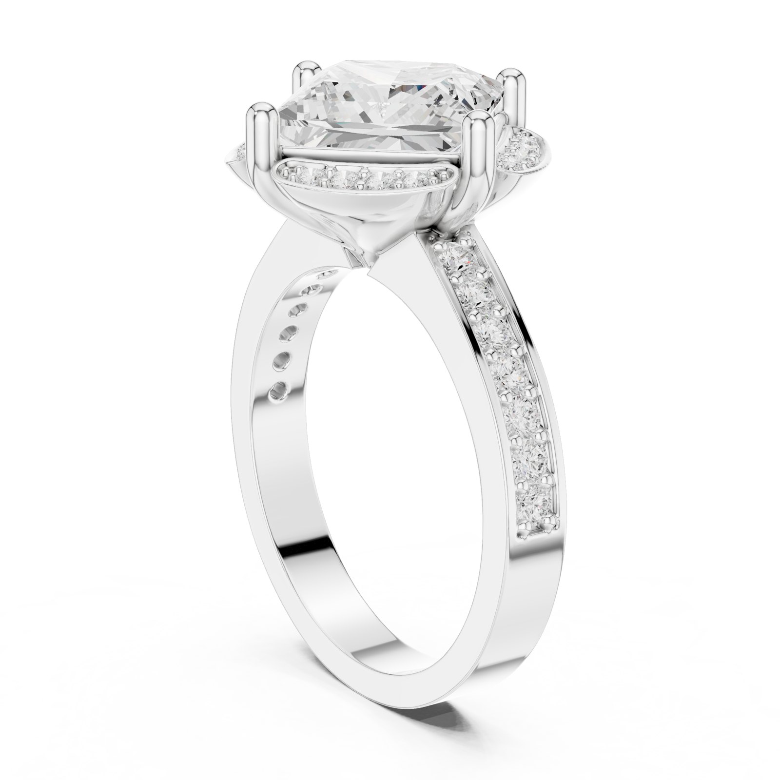 Draga Princess Cut Halo Engagement Ring with Pavé Shoulders in white gold