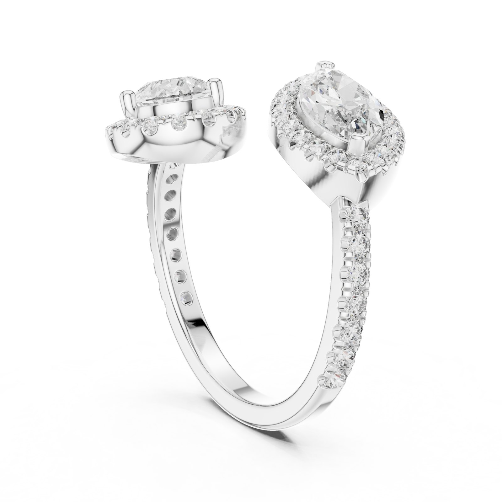 Tilda Marquise and Pear Halo Toi Et Moi Ring with Pavé Band in white gold