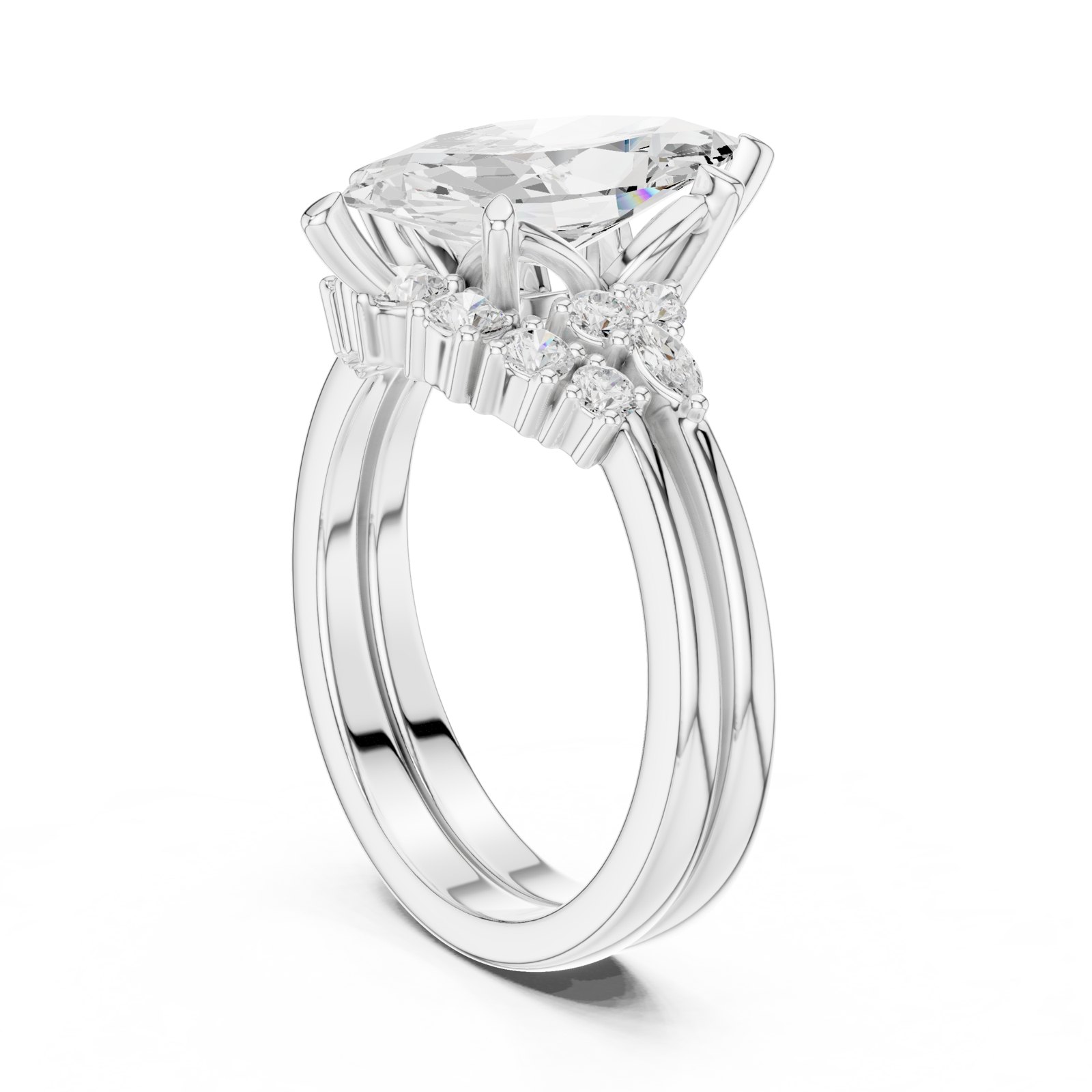 Varvara Marquise Engagement Ring with Marquise and Round Accents in white gold