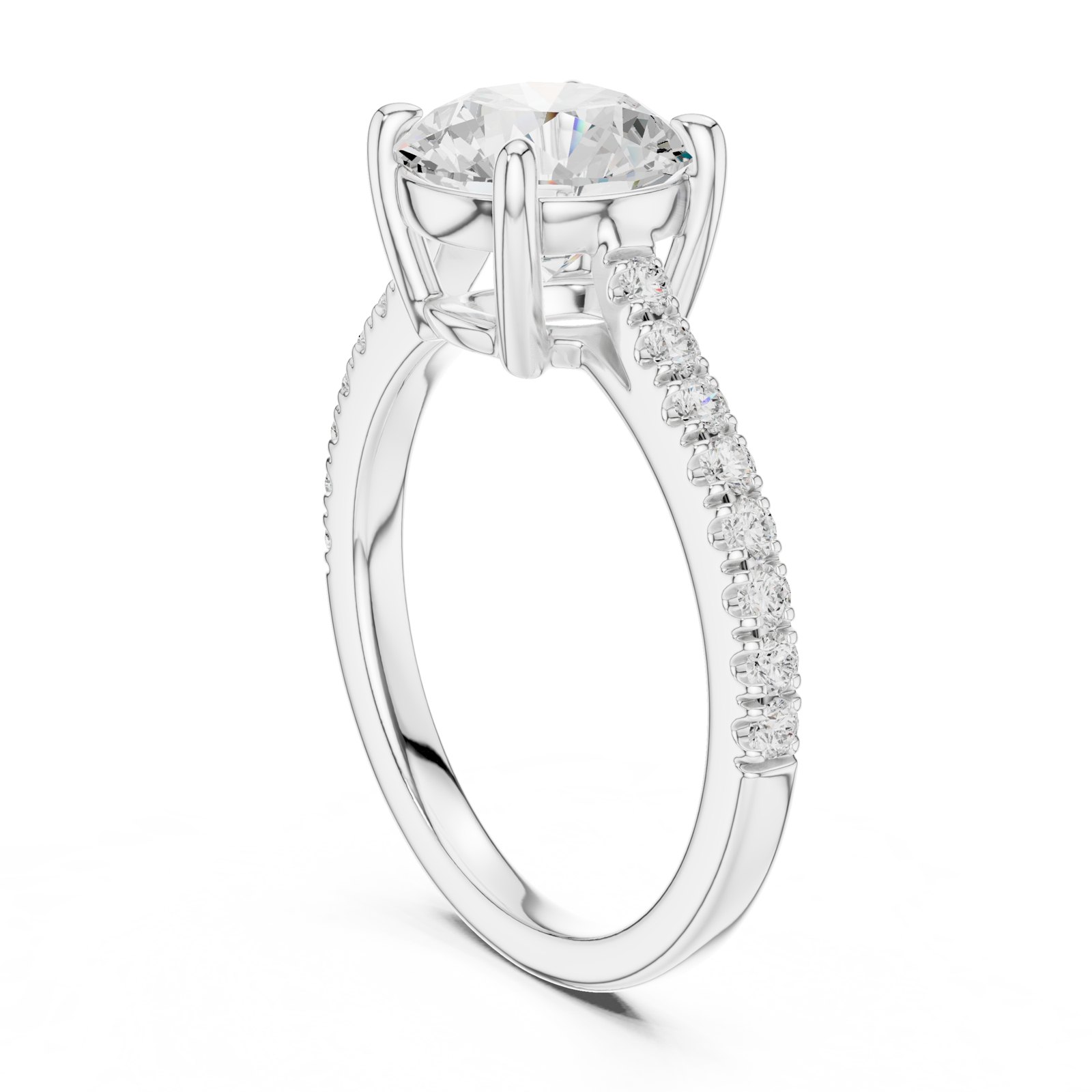Anaia Round Solitaire Engagement Ring with Thin Pavé Band in white gold