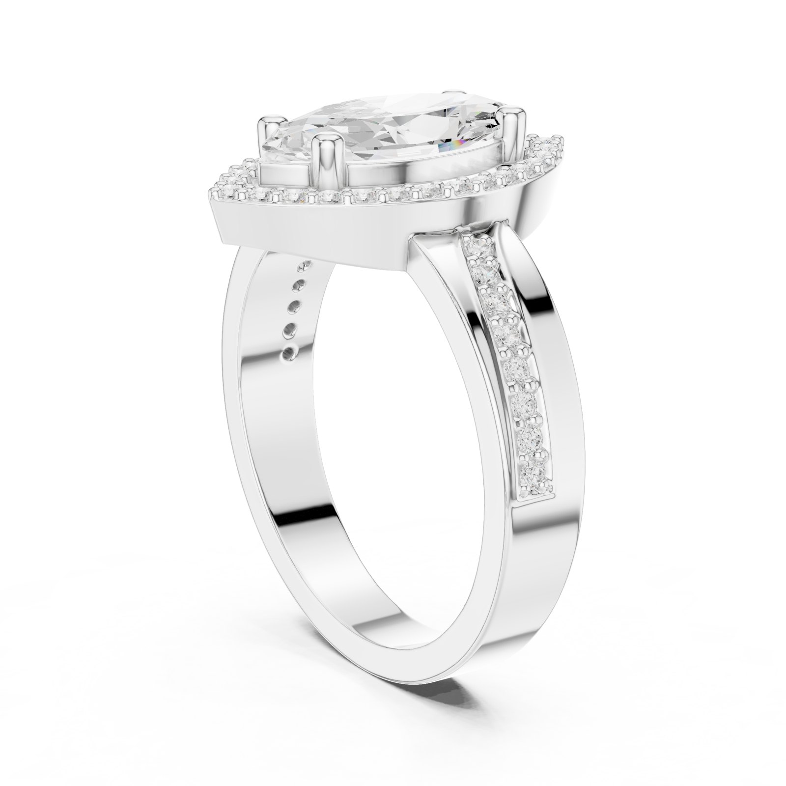 Lottie Marquise Halo Engagement Ring with Pavé Shoulders in white gold
