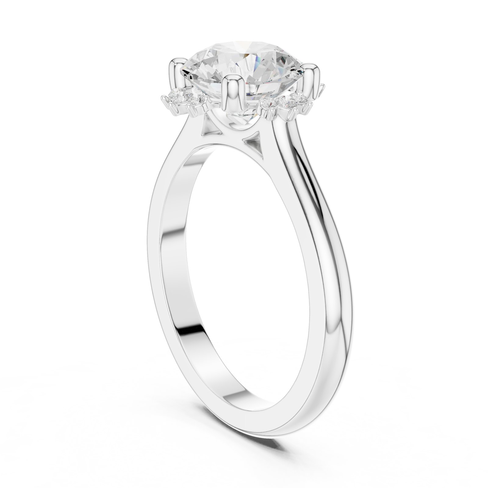 Anouk Round Hidden Halo Cathedral Engagement Ring in white gold