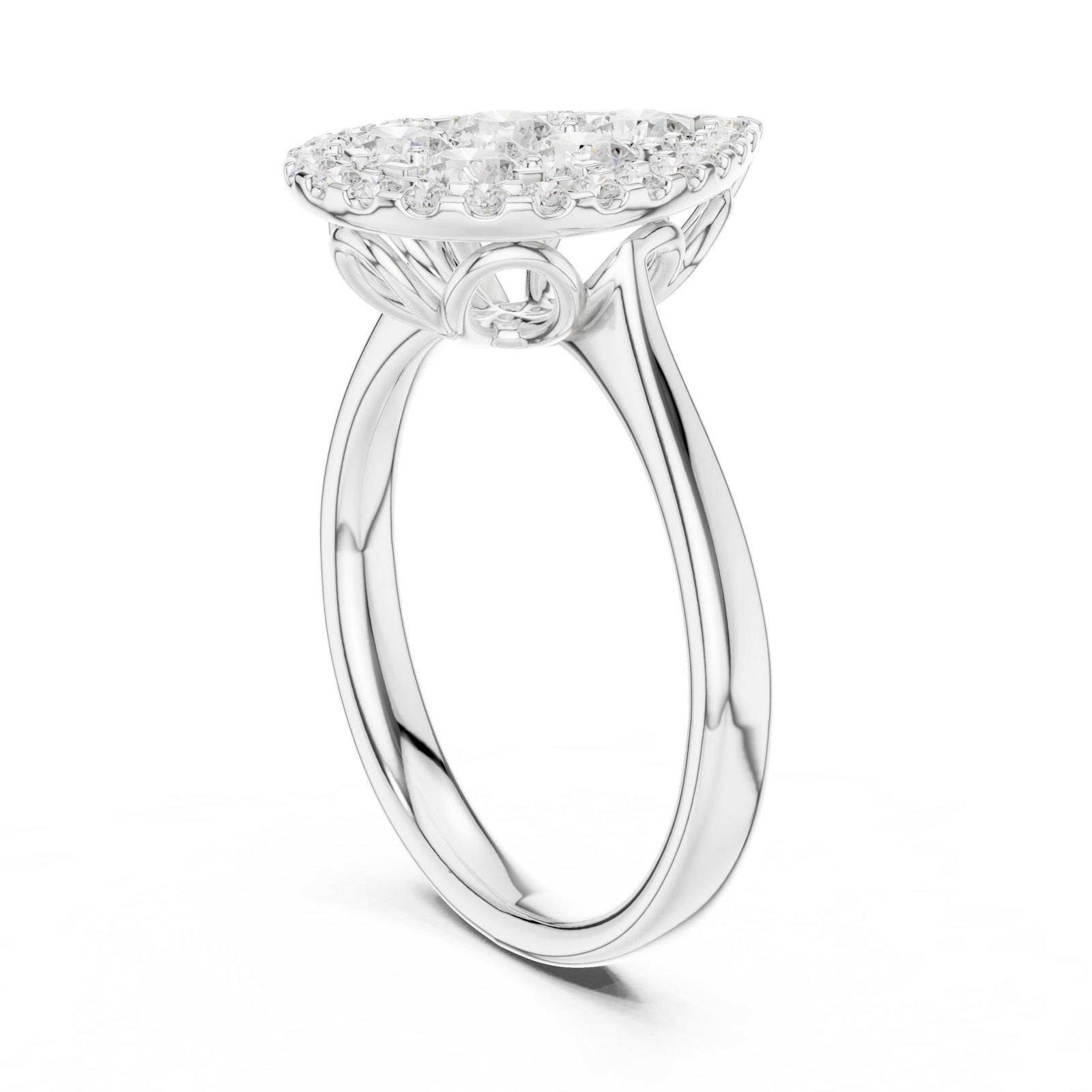 Lelia Pear Shaped Cluster Cathedral Engagement Ring in white gold