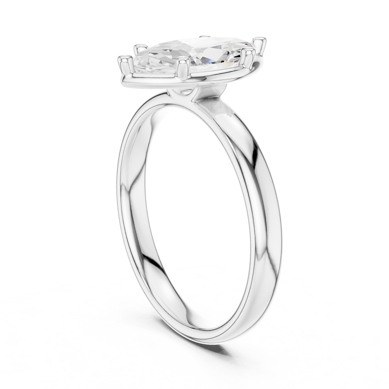 Lacey Marquise Solitaire Engagement Ring with Plain Band in white gold