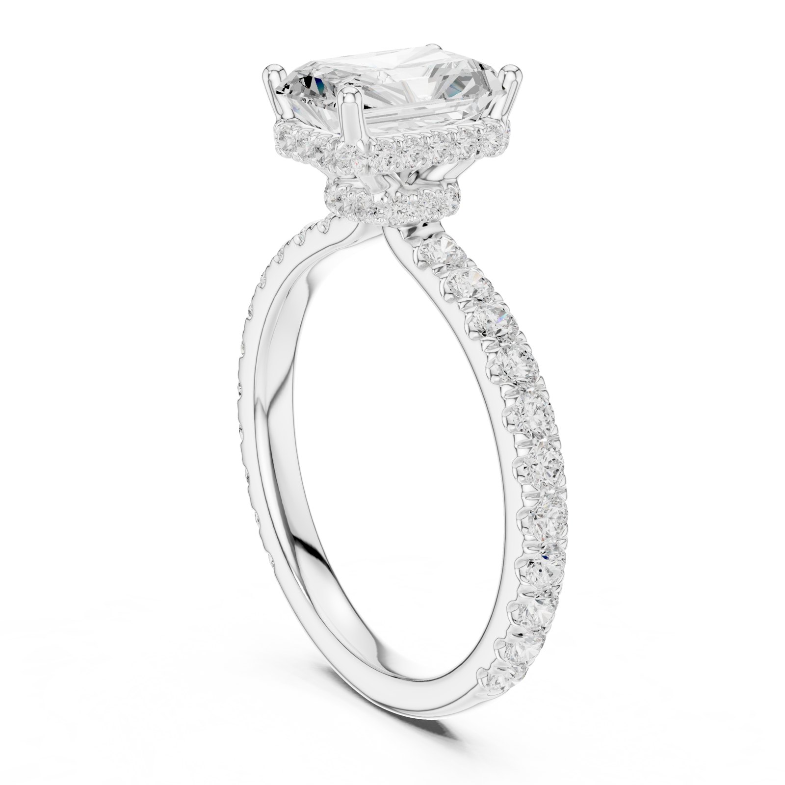 Hilde Radiant Hidden Halo Pavé Engagement Ring in white gold