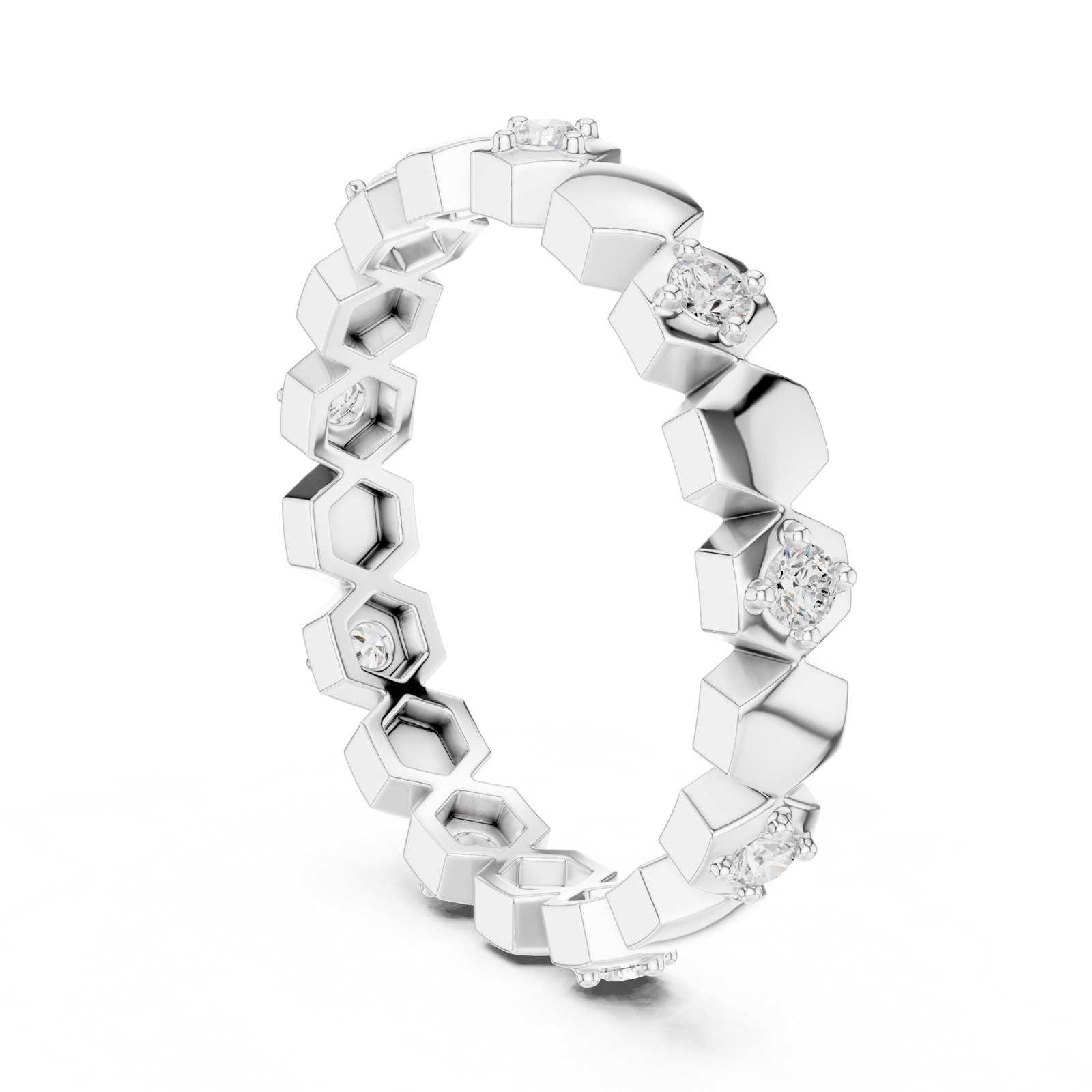 Katharine Hexagon Link Station Ring in white gold