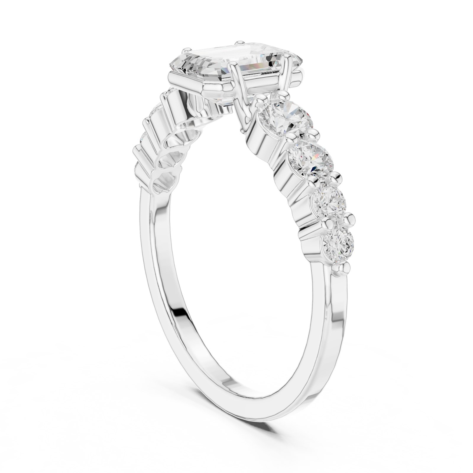 Giulia Emerald Cut Engagement Ring with Graduated Side Diamonds in white gold