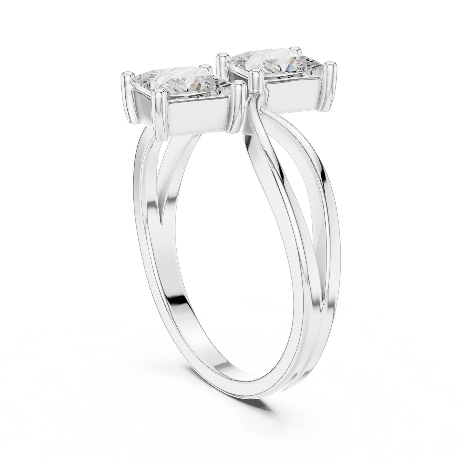 Pomone Princess Toi Et Moi Engagement Ring with Open Shank in white gold
