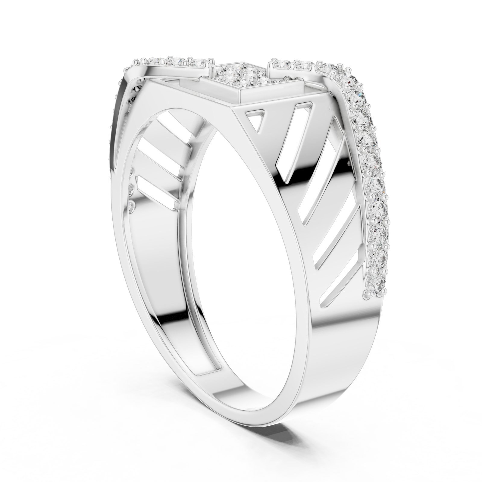 Lazar Men's Diagonal Cut-Out Band with Pavé Sweep in white gold