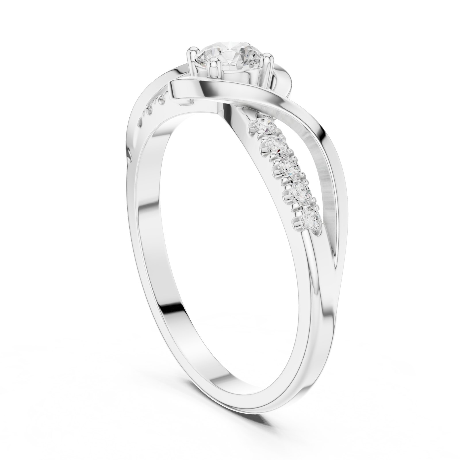 Tabea Round Swirl Bypass Engagement Ring with Pavé Shoulders in white gold