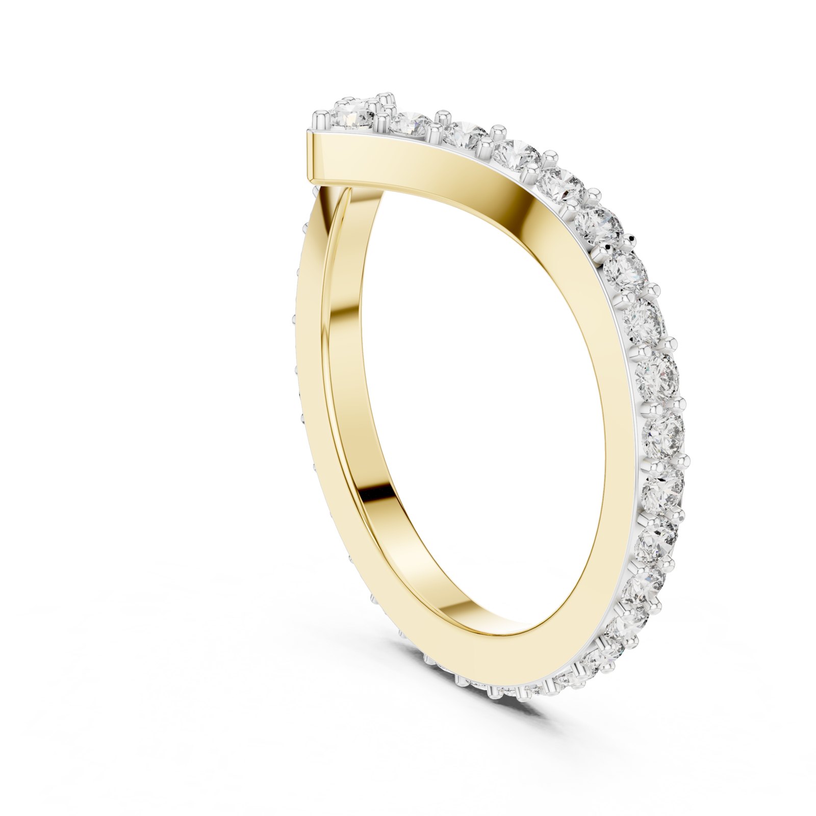 Fenella V Shape Curved Pavé Wedding Band in yellow gold