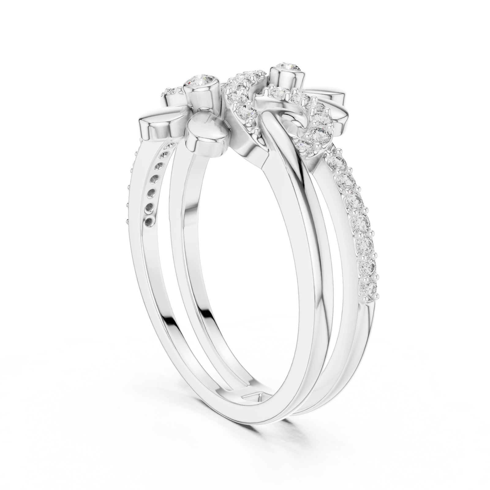 Lucile Double Daisy Infinity Split Band Ring in white gold