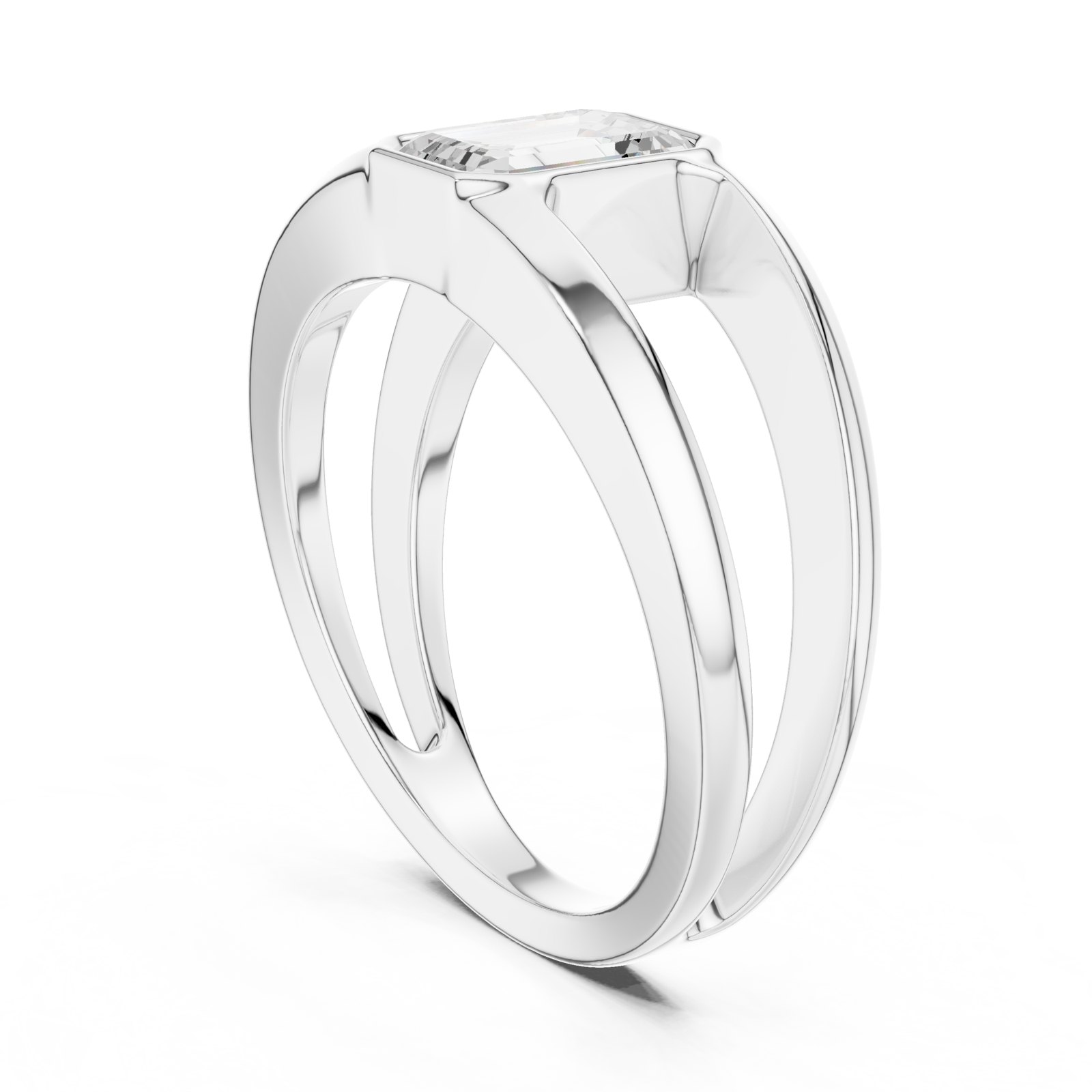 Soren Men's Split Shank Bezel Ring with Emerald Cut Diamond in white gold