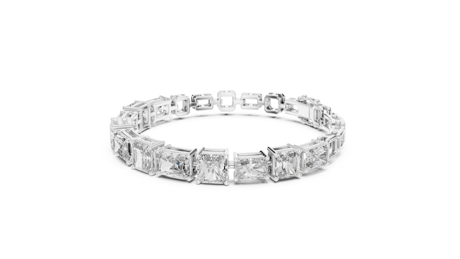 Nalani Radiant and Asscher Cut Half Tennis Bracelet in white gold