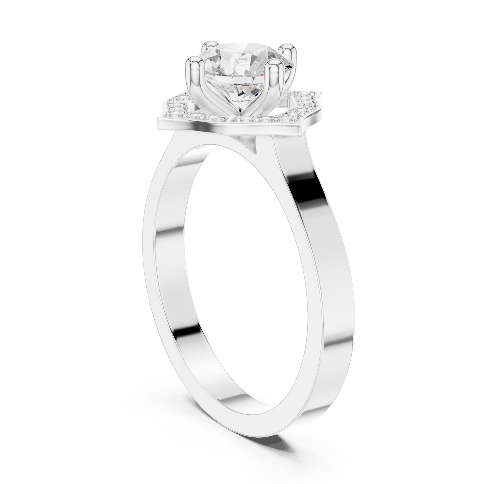 Filippa Round Kite Halo Engagement Ring on Plain Band in white gold