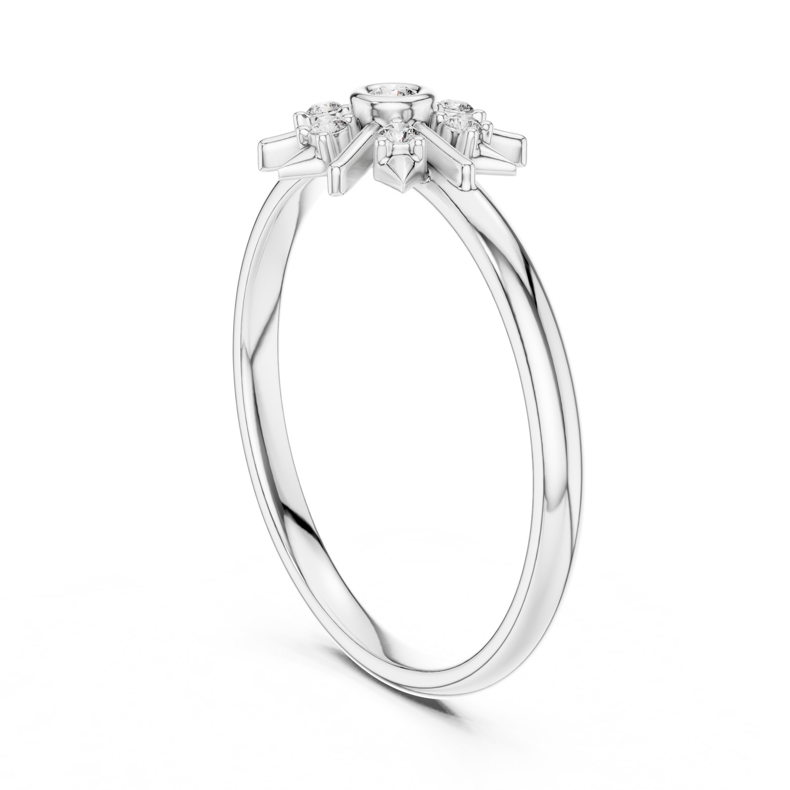 Astra Starburst Diamond Cluster Ring with Slim Band in white gold