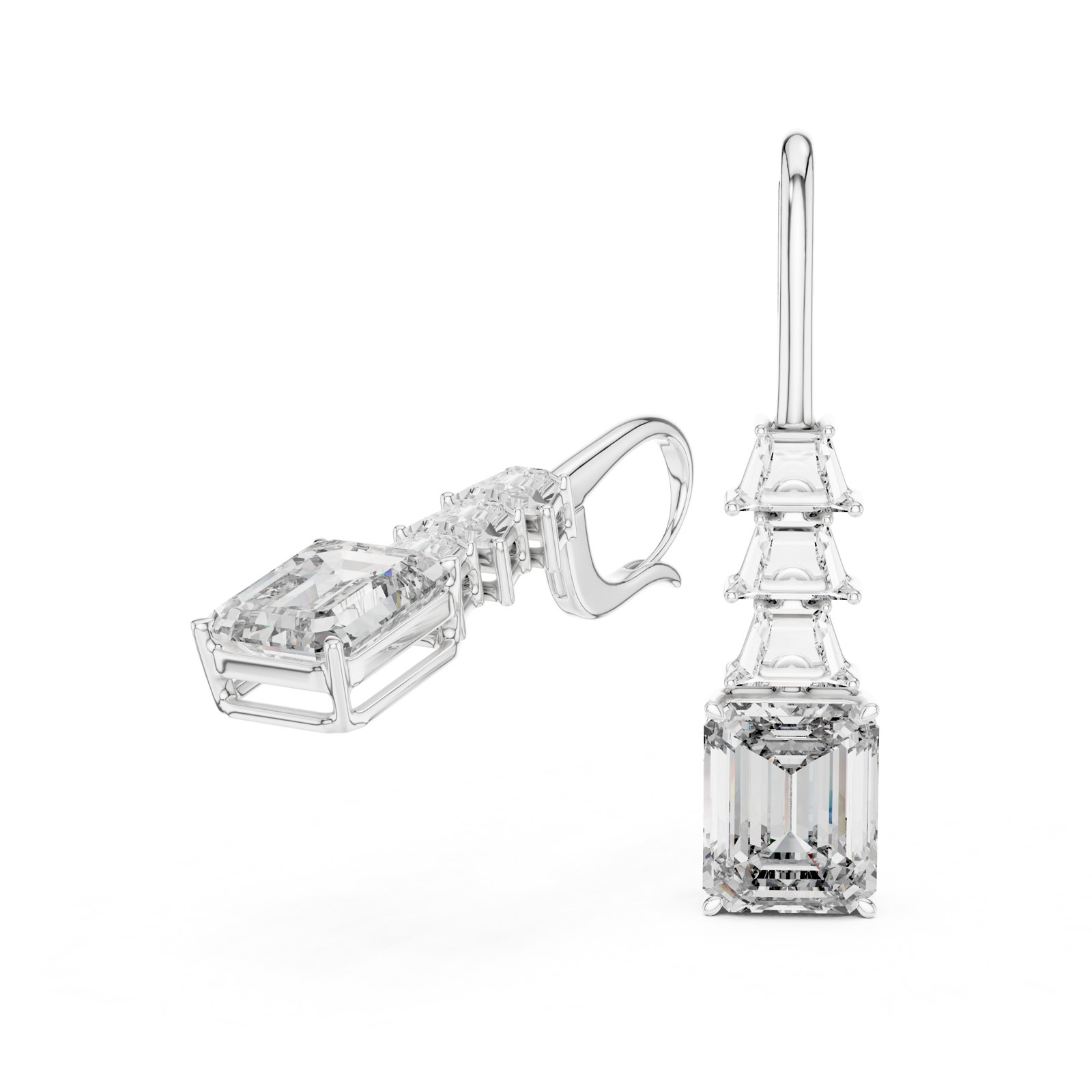 Honoka Emerald Cut Diamond Drop Earrings in white gold