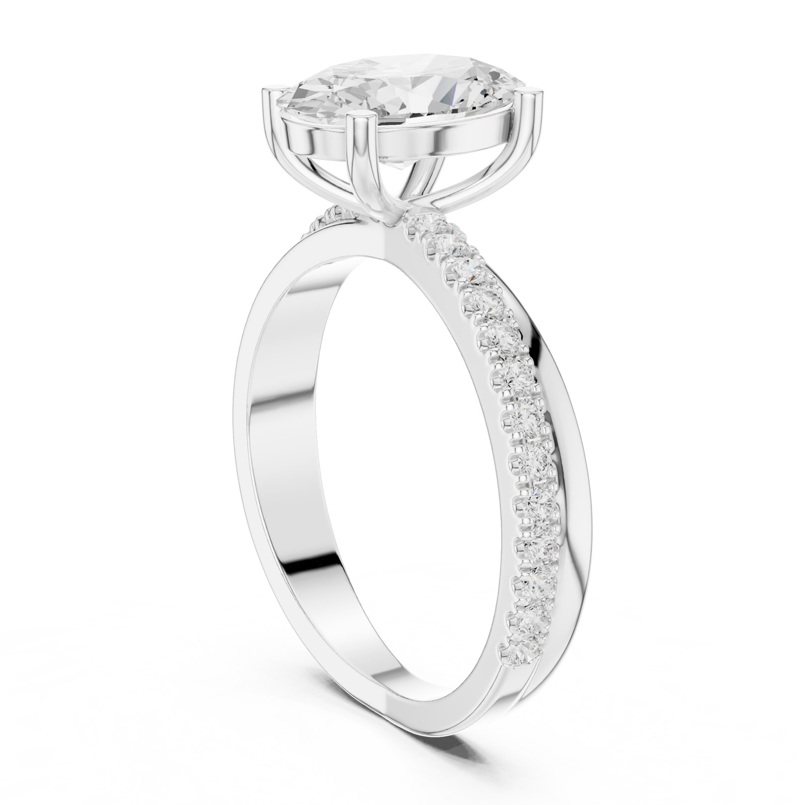 Cecily Oval Solitaire Engagement Ring with Pavé Shoulders in white gold
